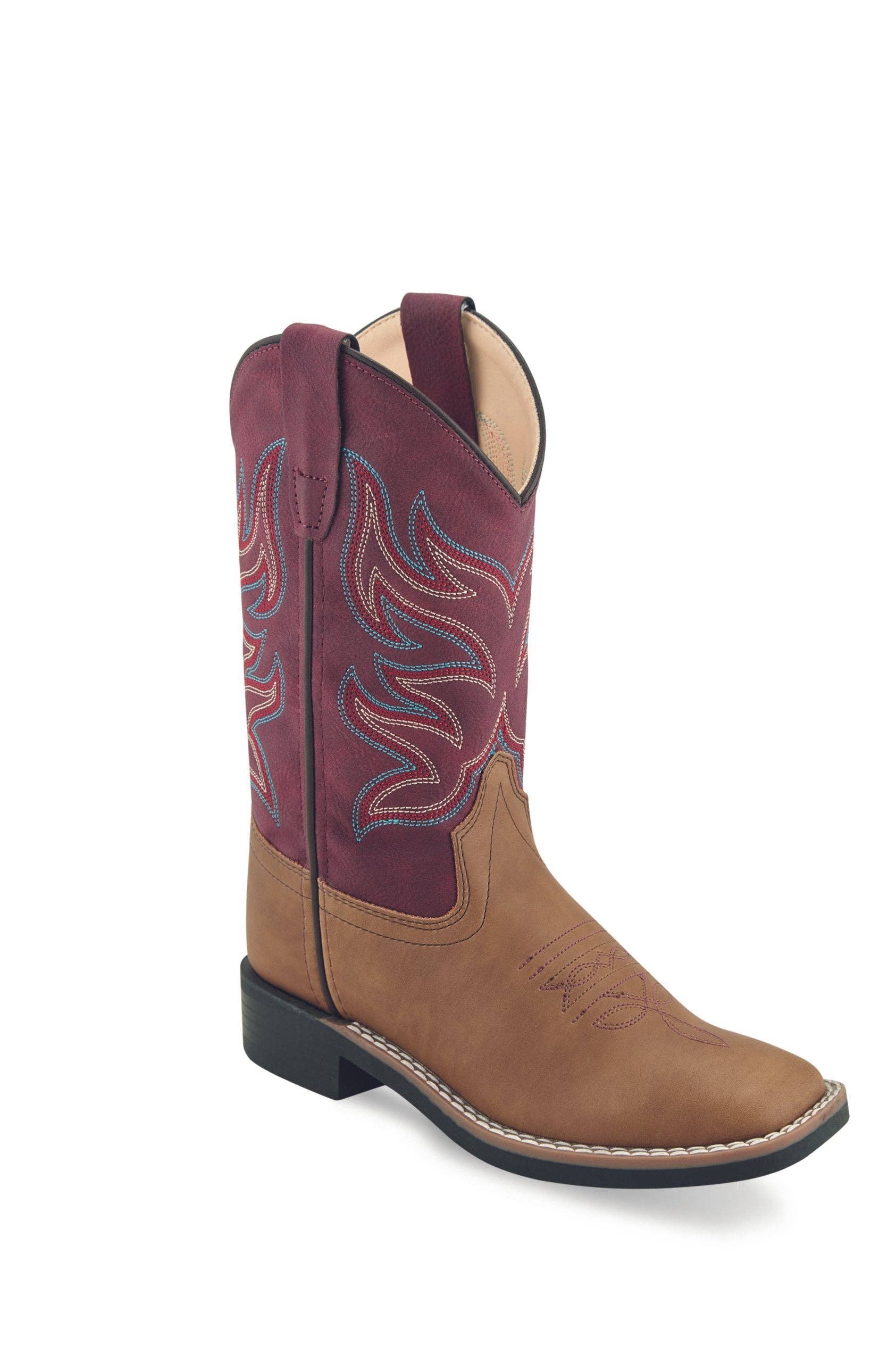 JPC Equestrian - Old West Children's Light Tan and Burgundy All Over Boot Size 8.5 Childrens