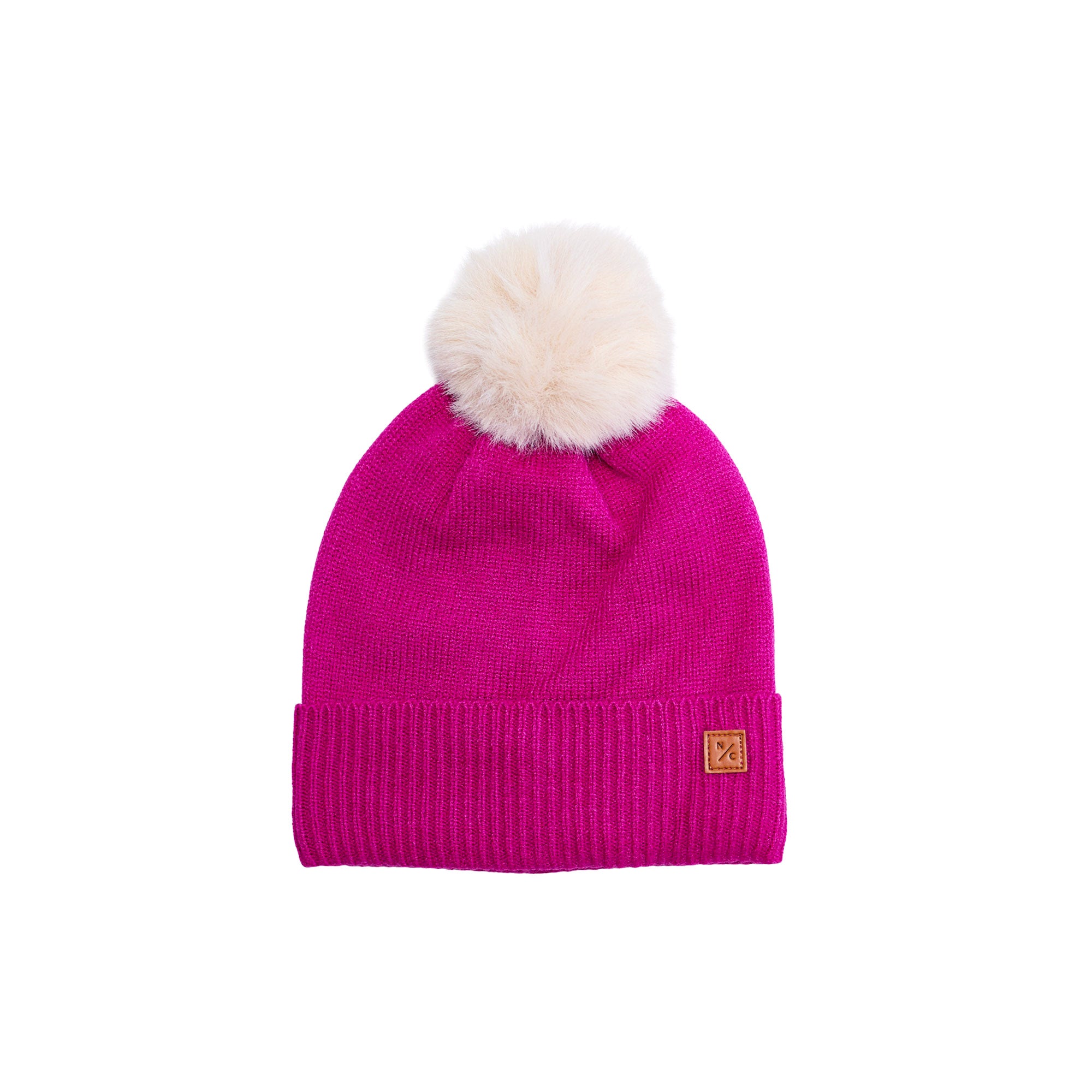 Pink Lavender Knit Winter Hat with Faux Fur Pom