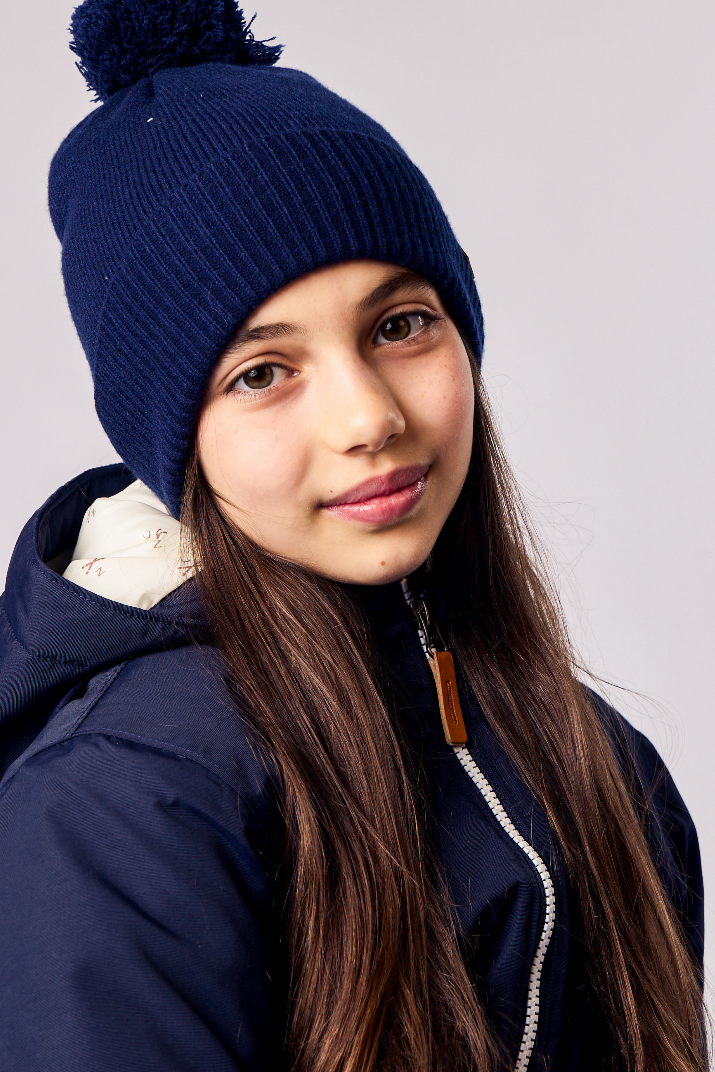 Navy Blue Knit Winter Hat with Knit Pom