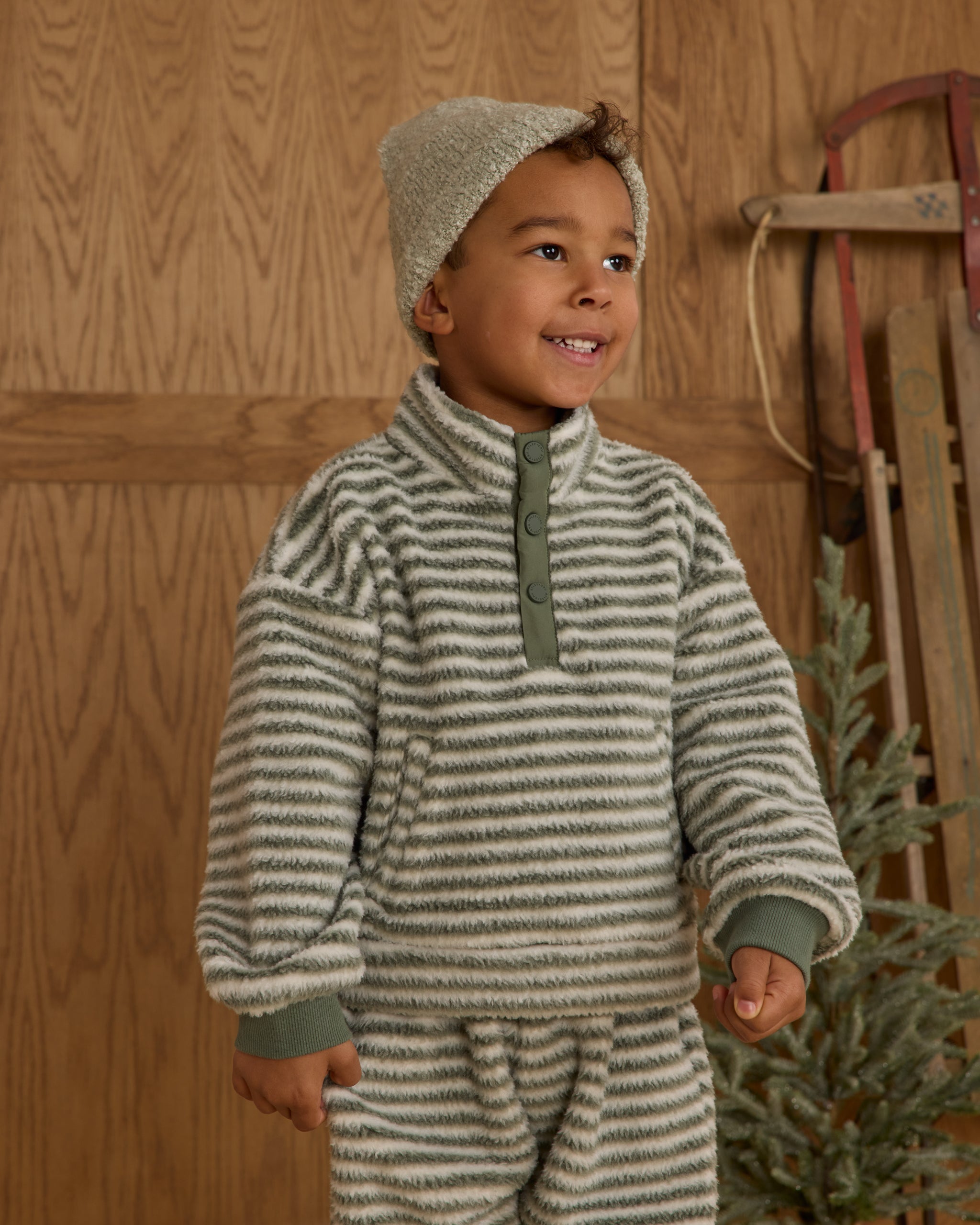 Snap Pullover Evergreen Stripe