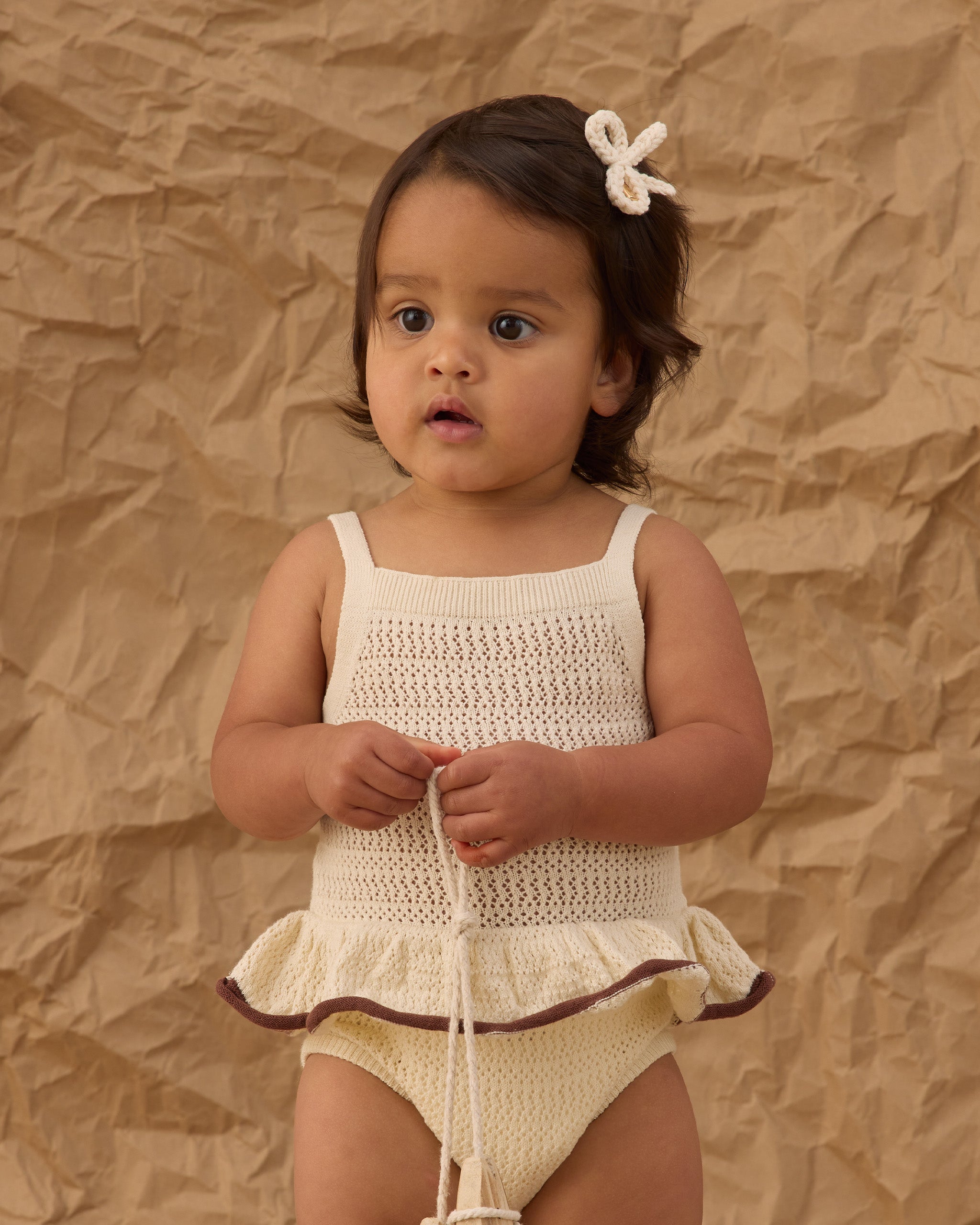 Crochet Ruffle Romper || Natural