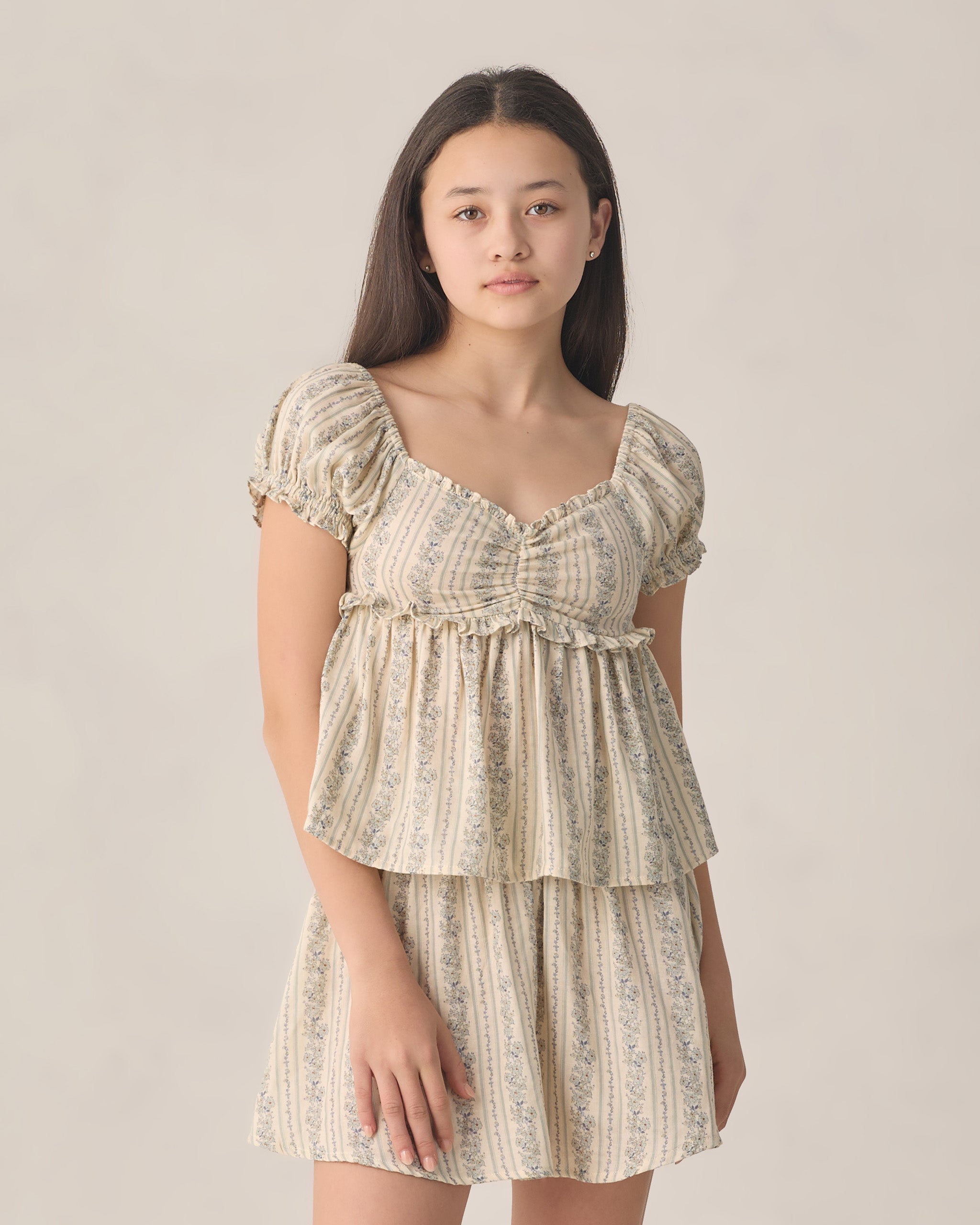 Teen Smocked Mini Skirt Blue Floral