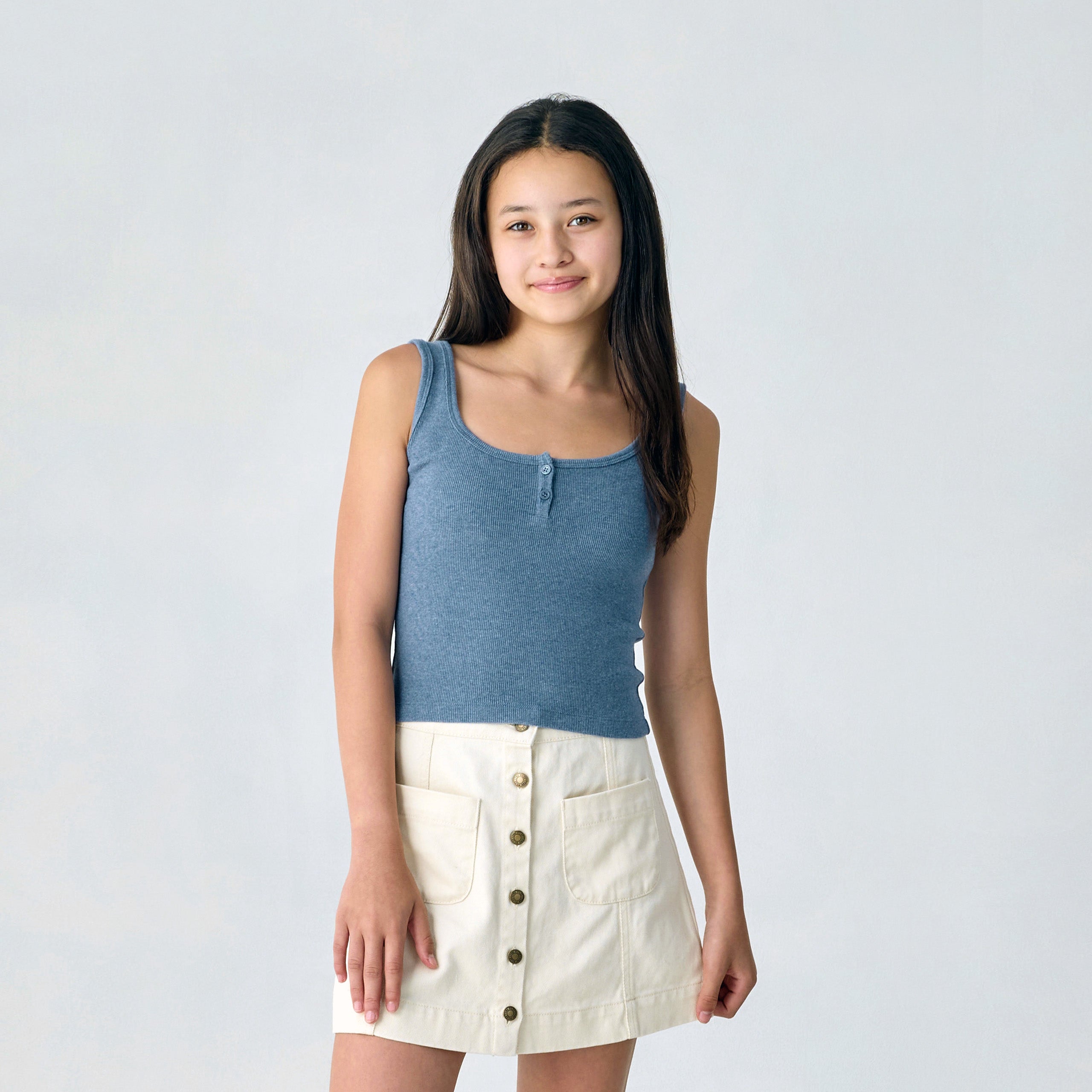 Teen Ribbed Tank Heather Marine