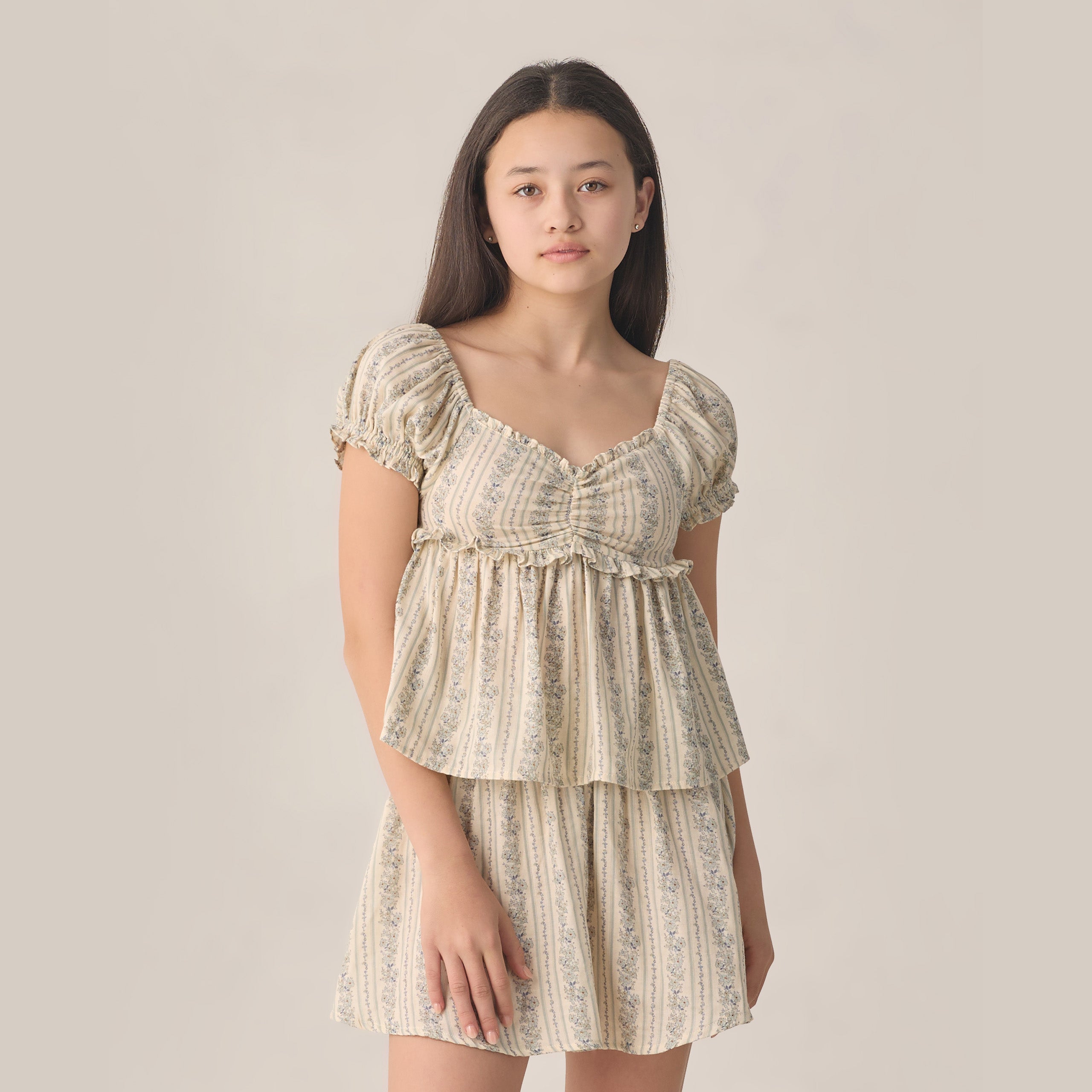 Teen Smocked Mini Skirt Blue Floral