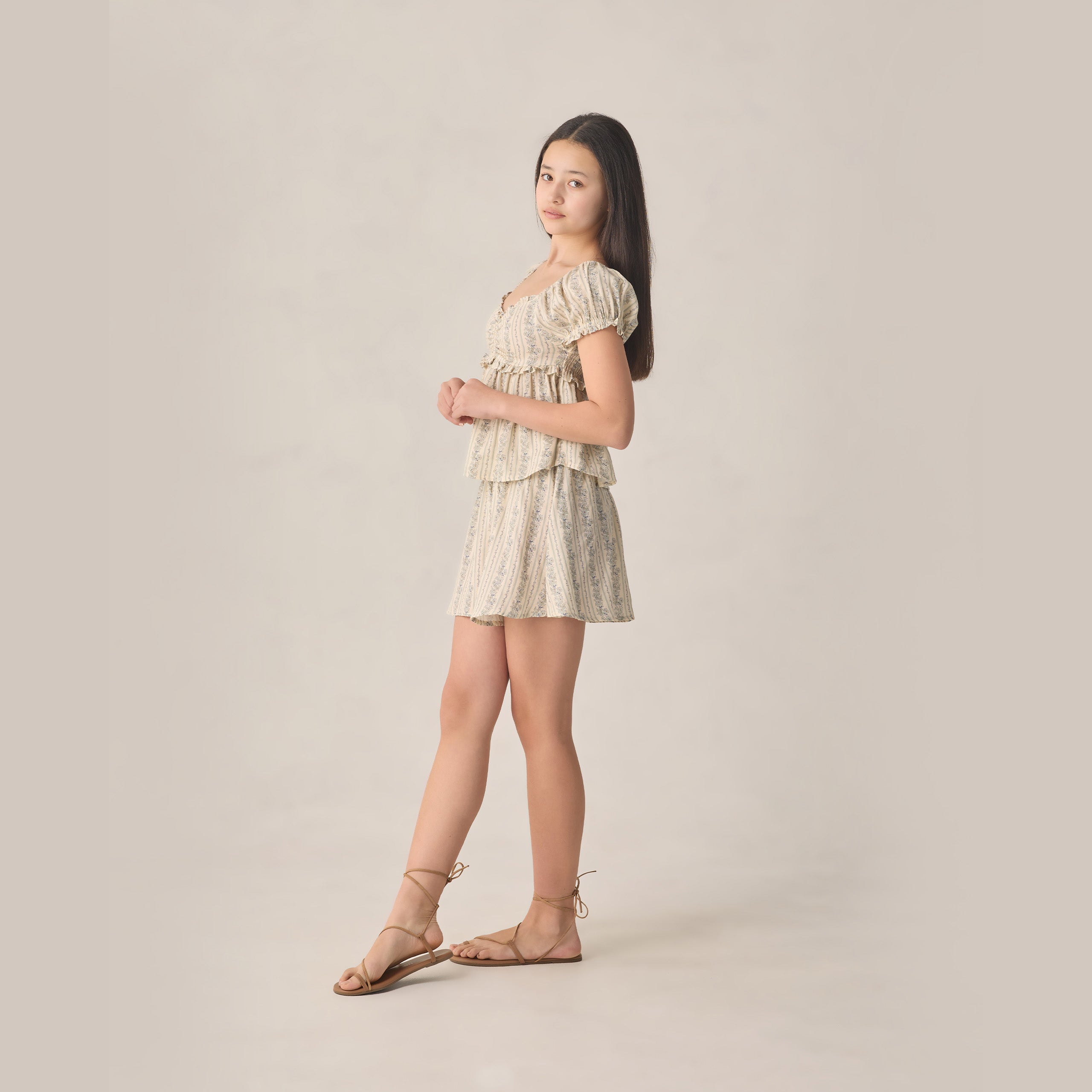 Teen Smocked Mini Skirt Blue Floral