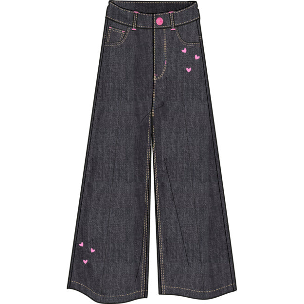 Girls Wide Leg Denim pants with Hearts