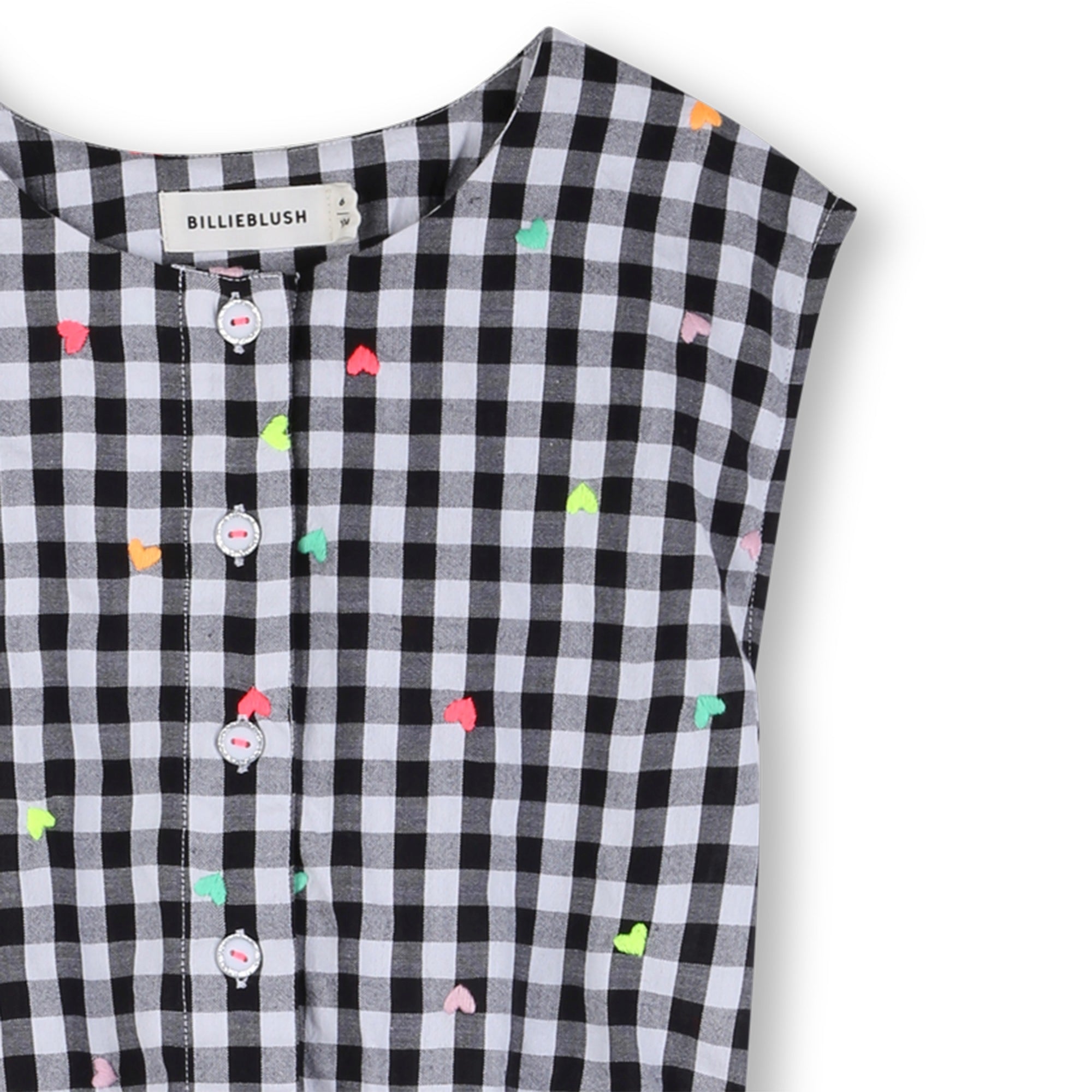 Hearts Embroidery Gingham Dress