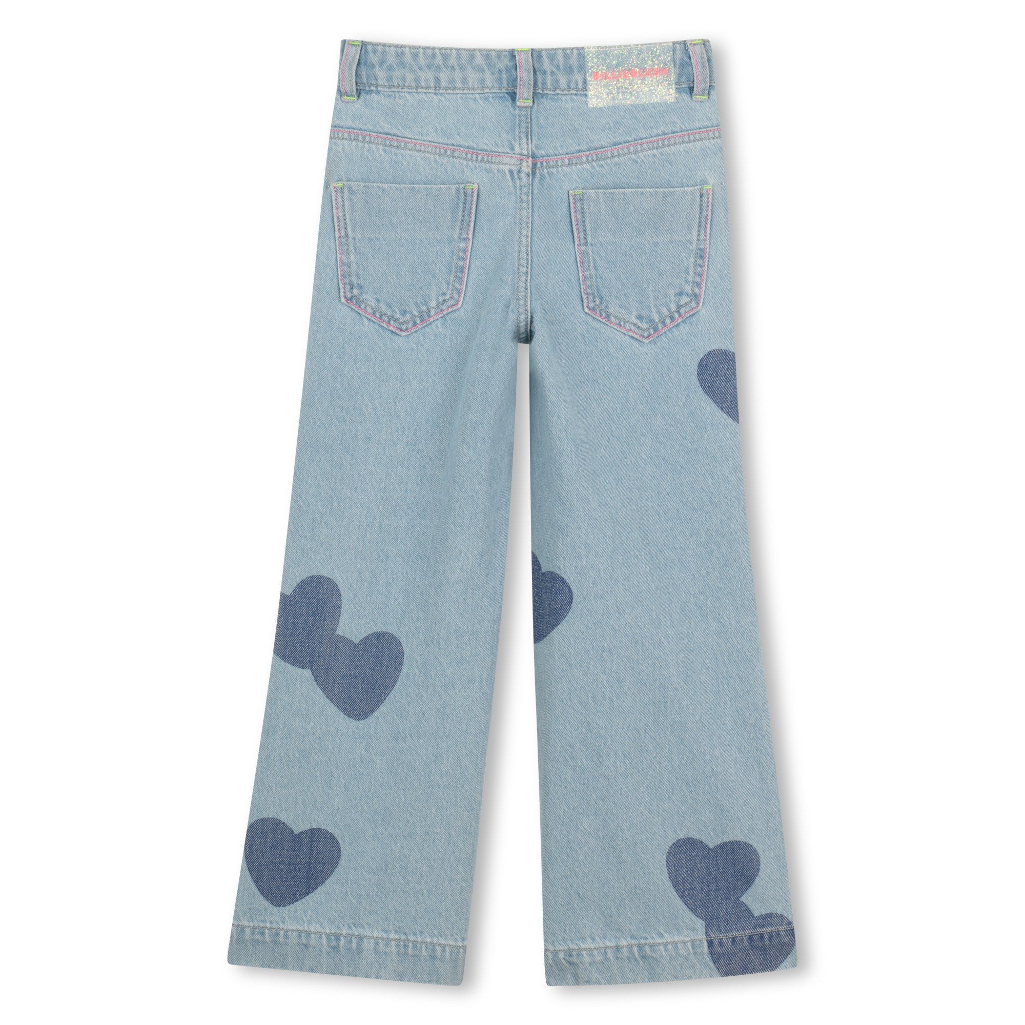 Heart Print Wide Leg Denim Pants