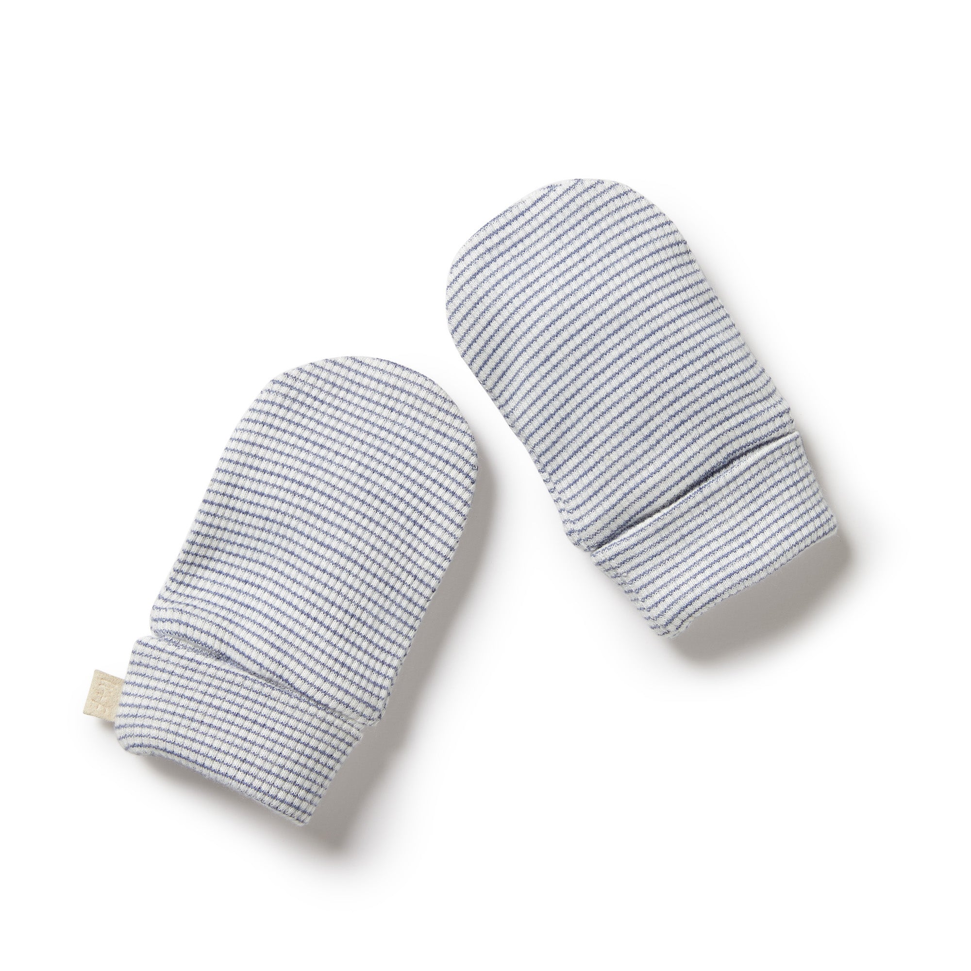 Organic Stripe Rib Mittens - Rain Drop