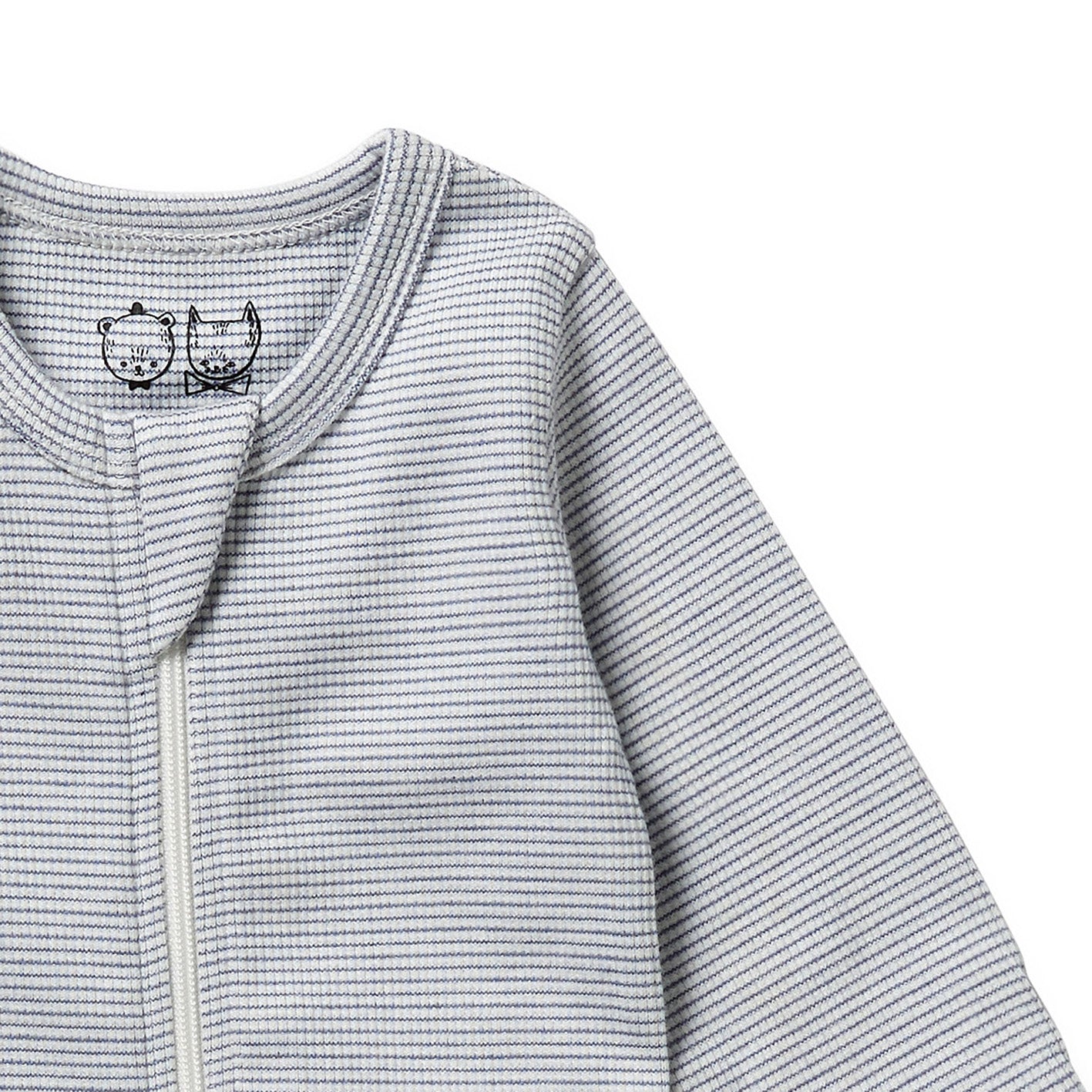 Organic Stripe Rib Zipsuit with Feet -Raindrop