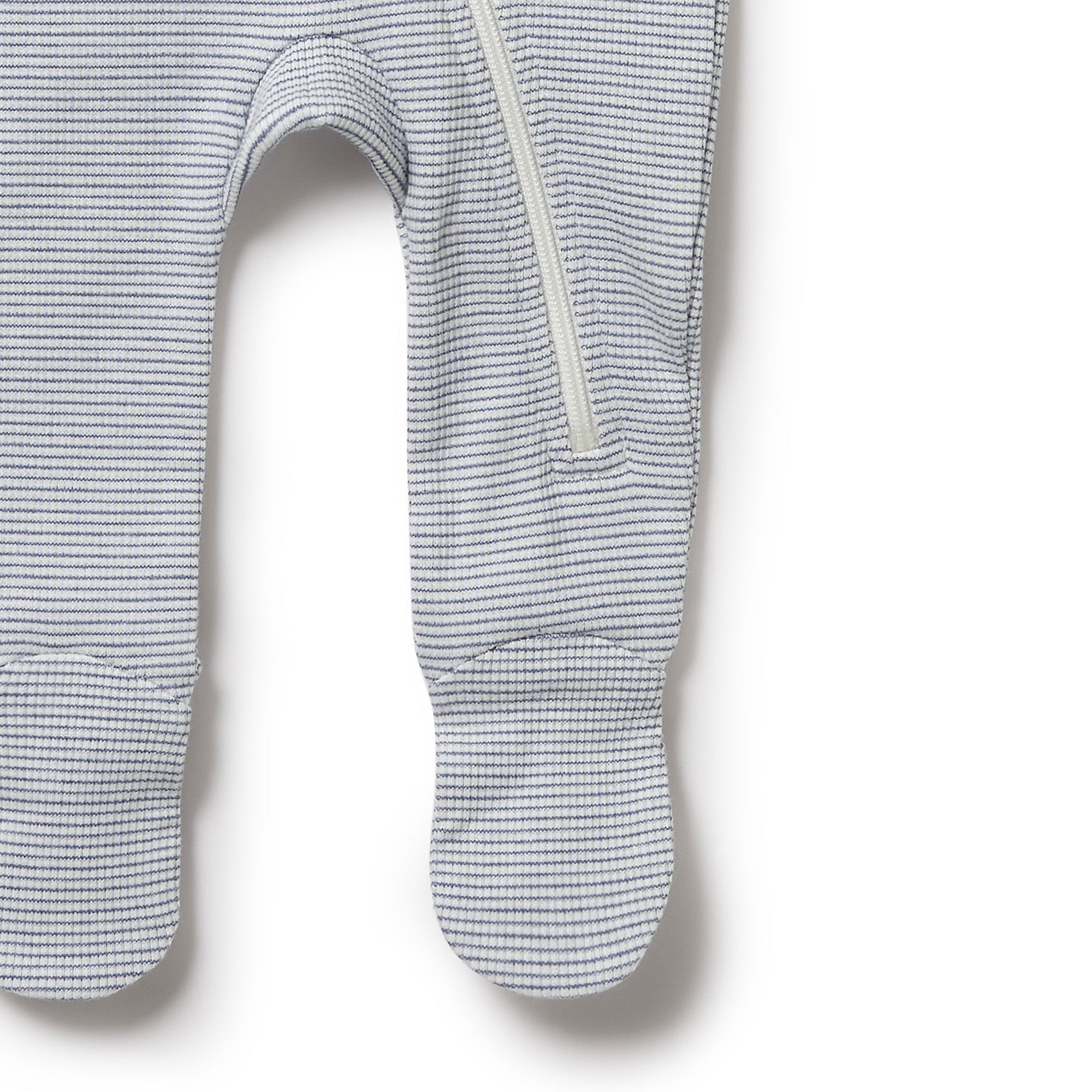 Organic Stripe Rib Zipsuit with Feet -Raindrop