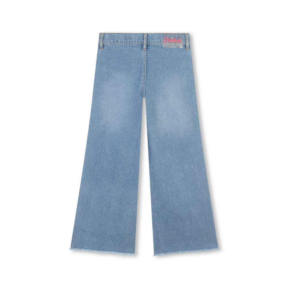 Wide Leg Denim Trousers with Sequin Pocket