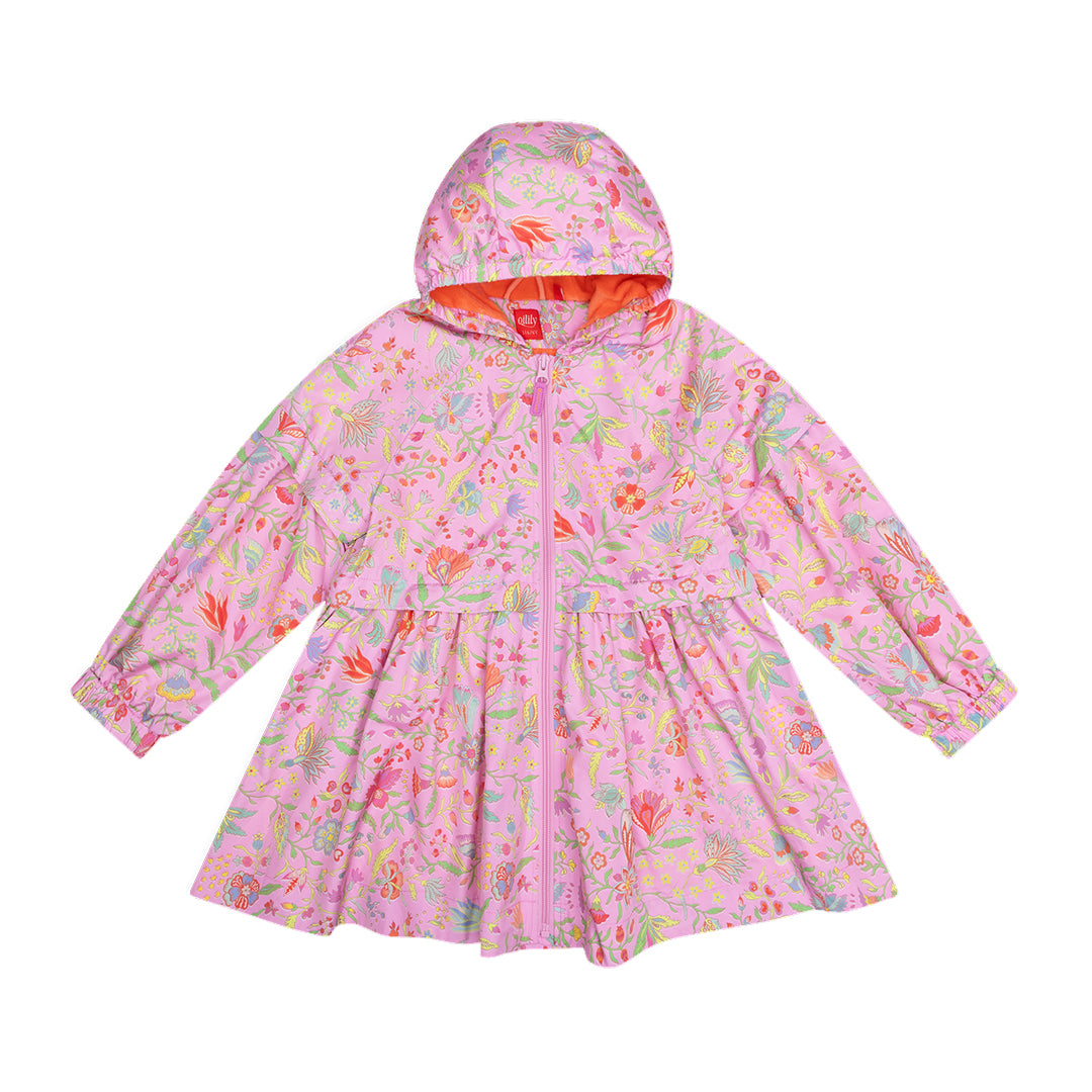 Cranberry Hooded Flower Print Nylon Coat