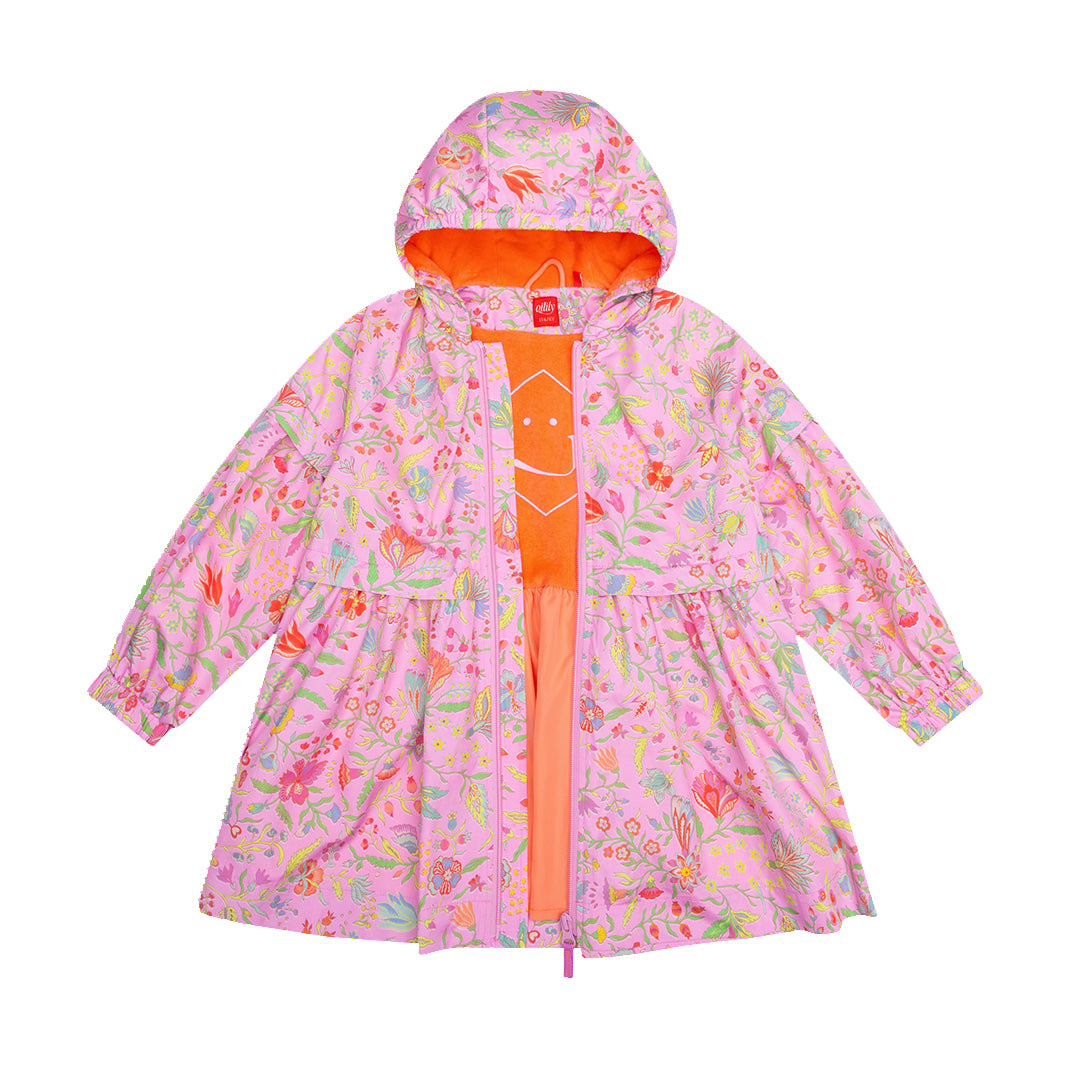 Cranberry Hooded Flower Print Nylon Coat