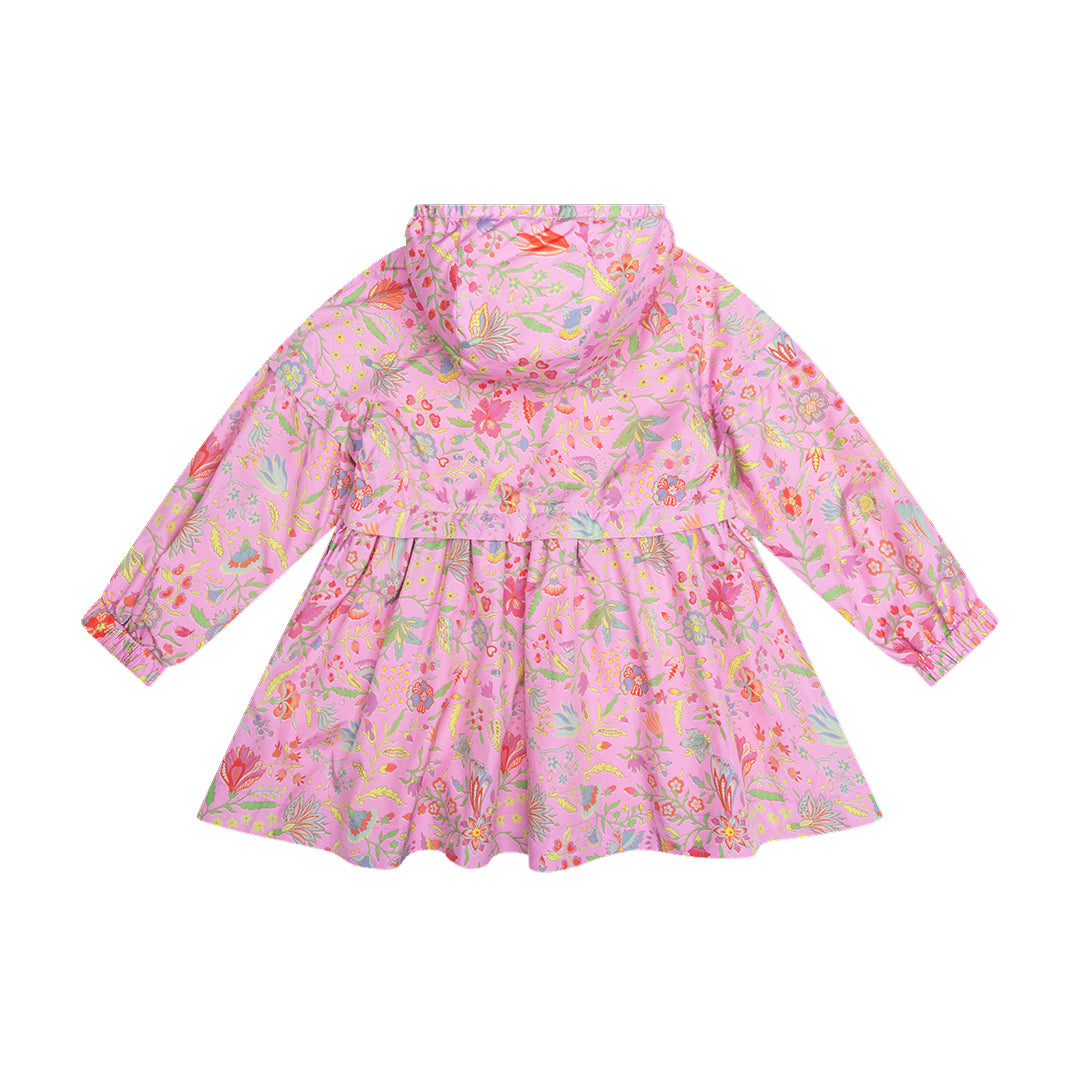 Cranberry Hooded Flower Print Nylon Coat