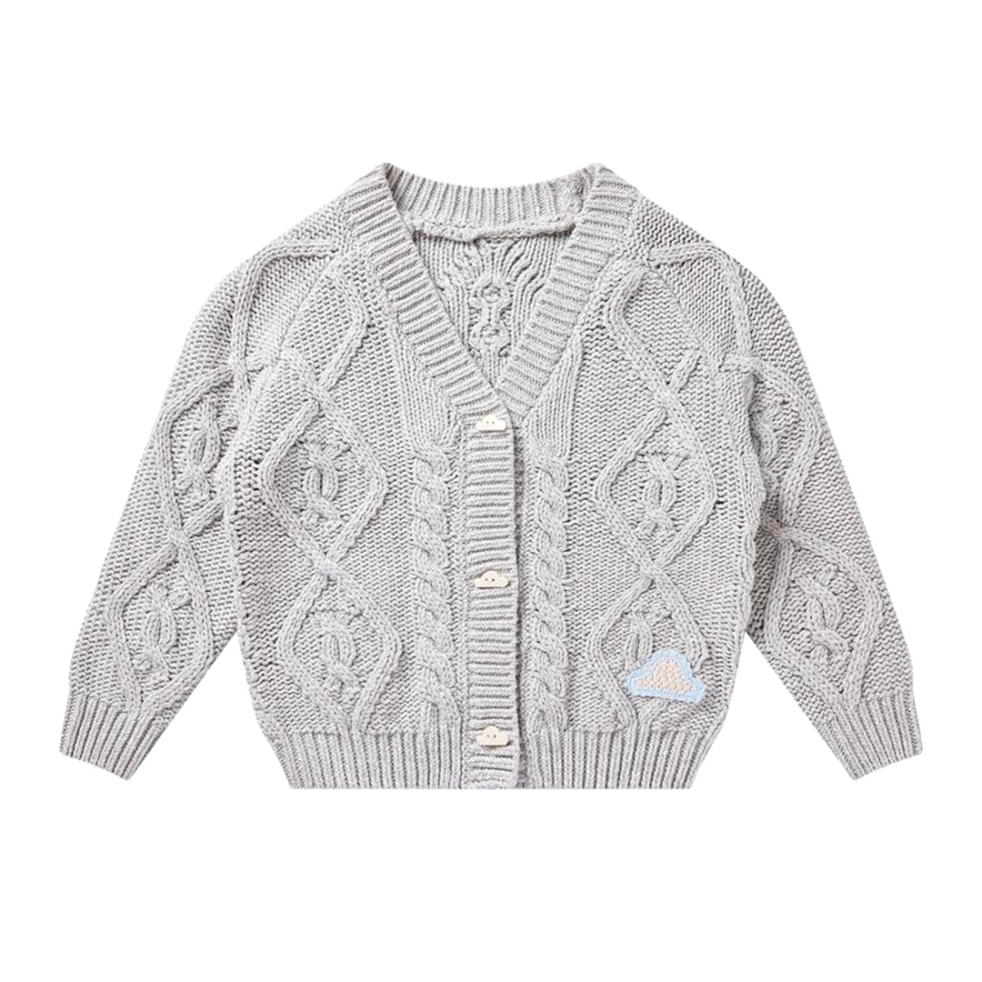 Cotton Cable Knit Cardigan - Slate Grey