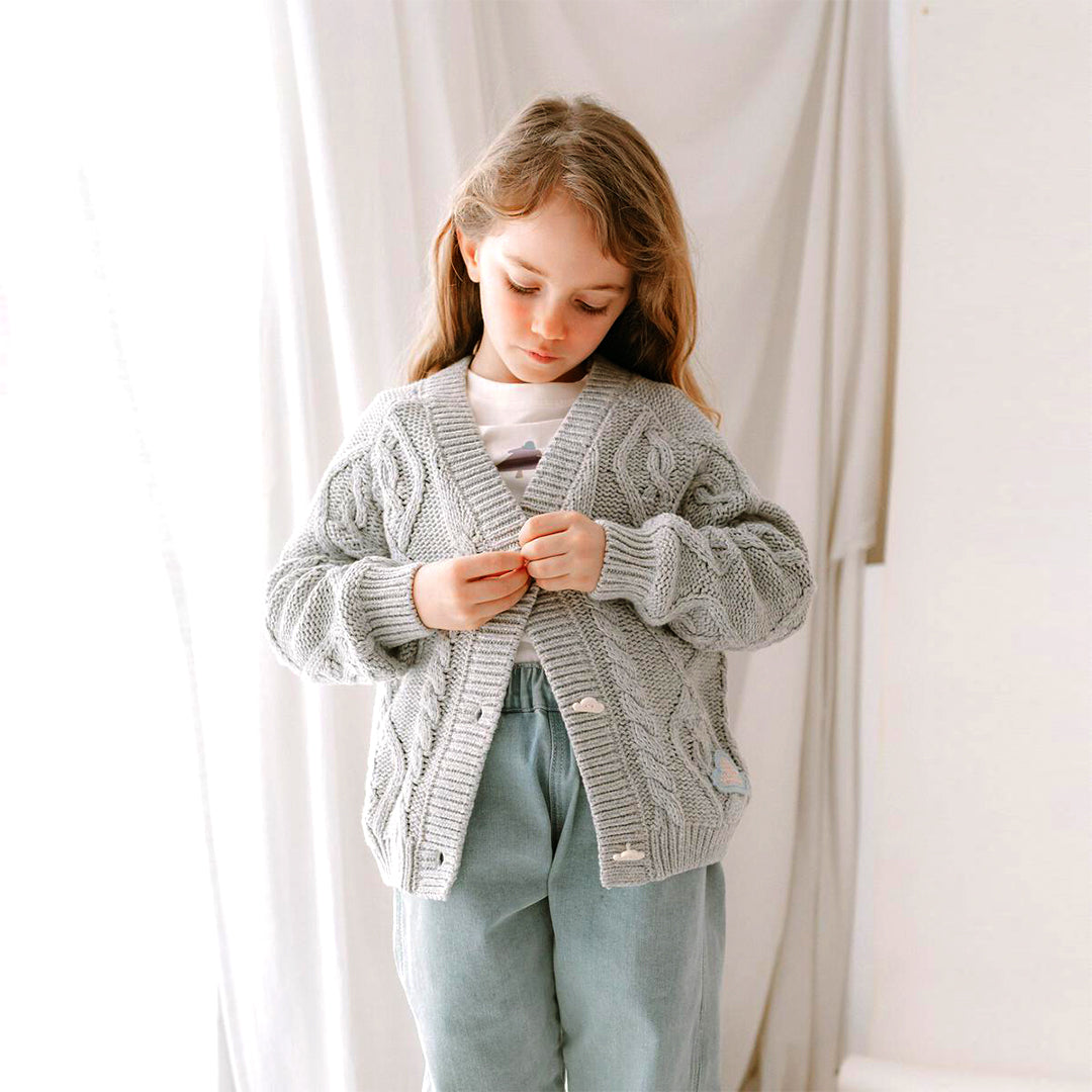 Cotton Cable Knit Cardigan - Slate Grey