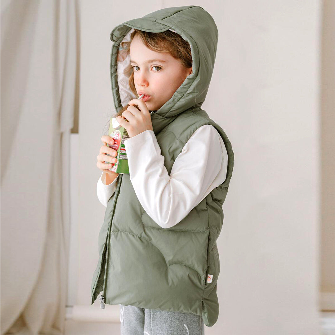 Down Sleeveless Recycled Nylon Coat - Olive