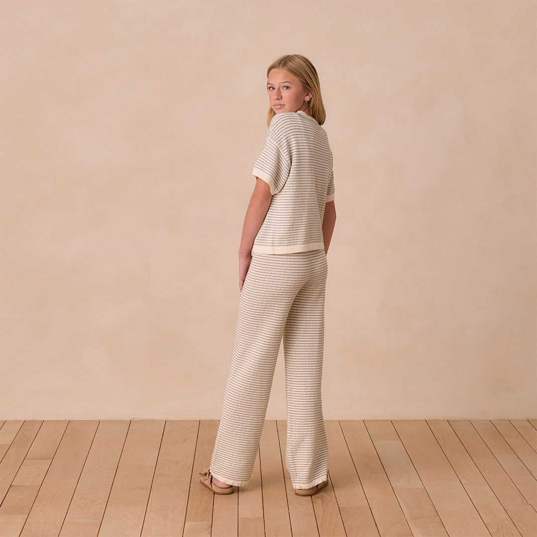 Knit Wide Leg Pant Sage Stripe Tween