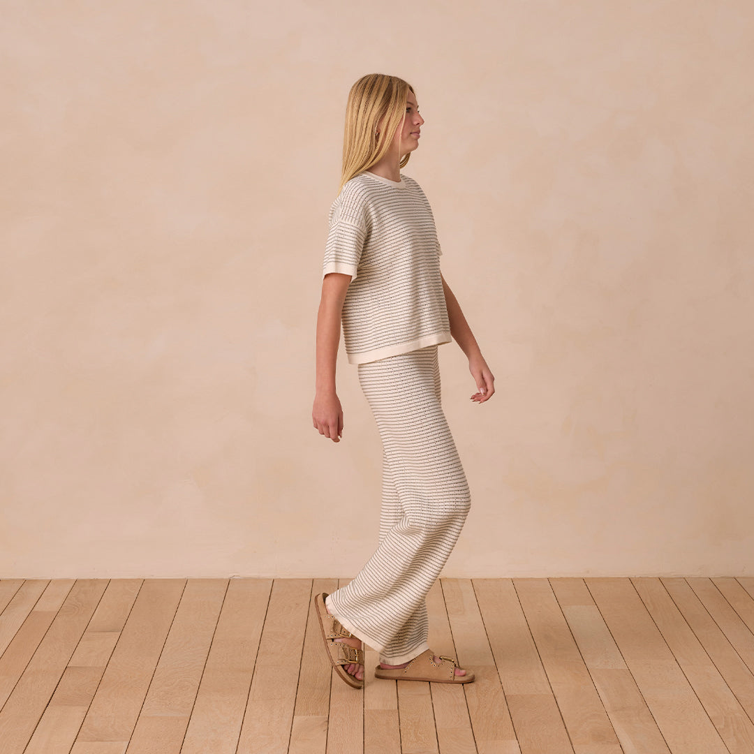 Knit Wide Leg Pant Sage Stripe Tween