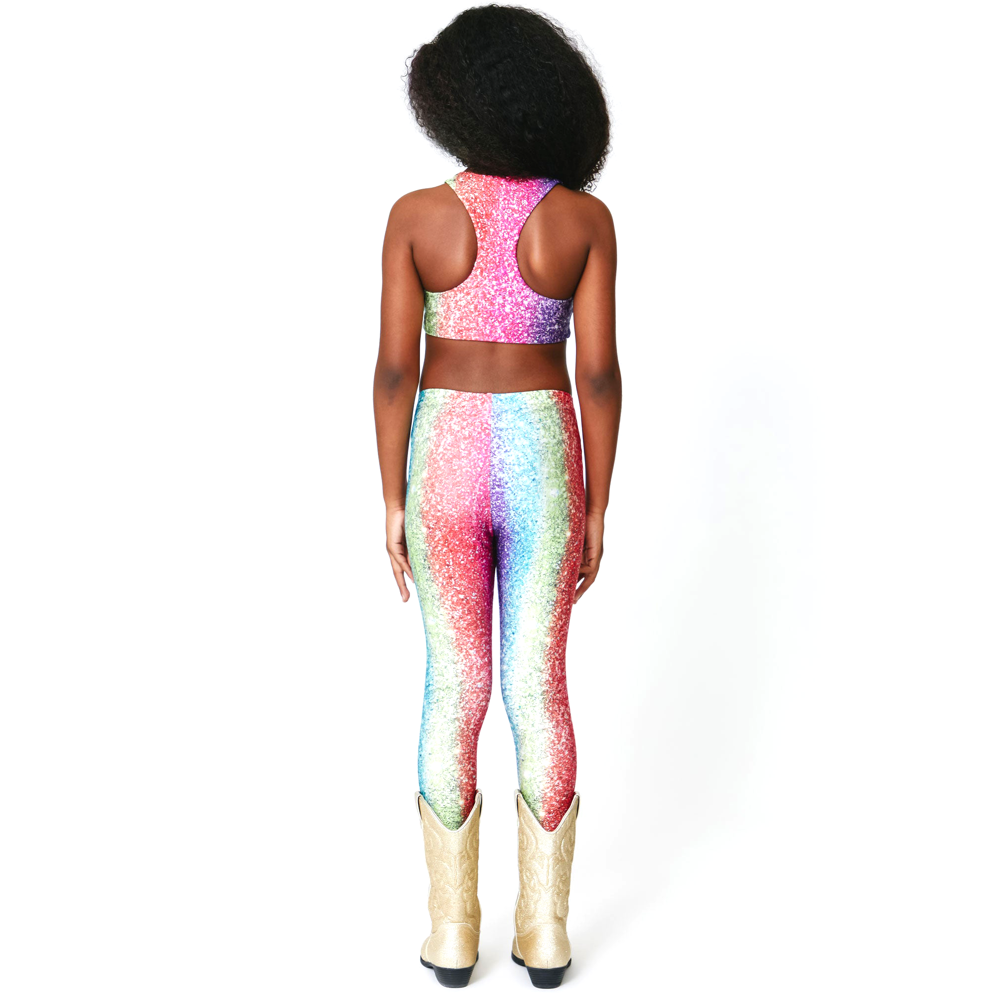 Rainbow Glitter Foil Girls Hi Shine Legging