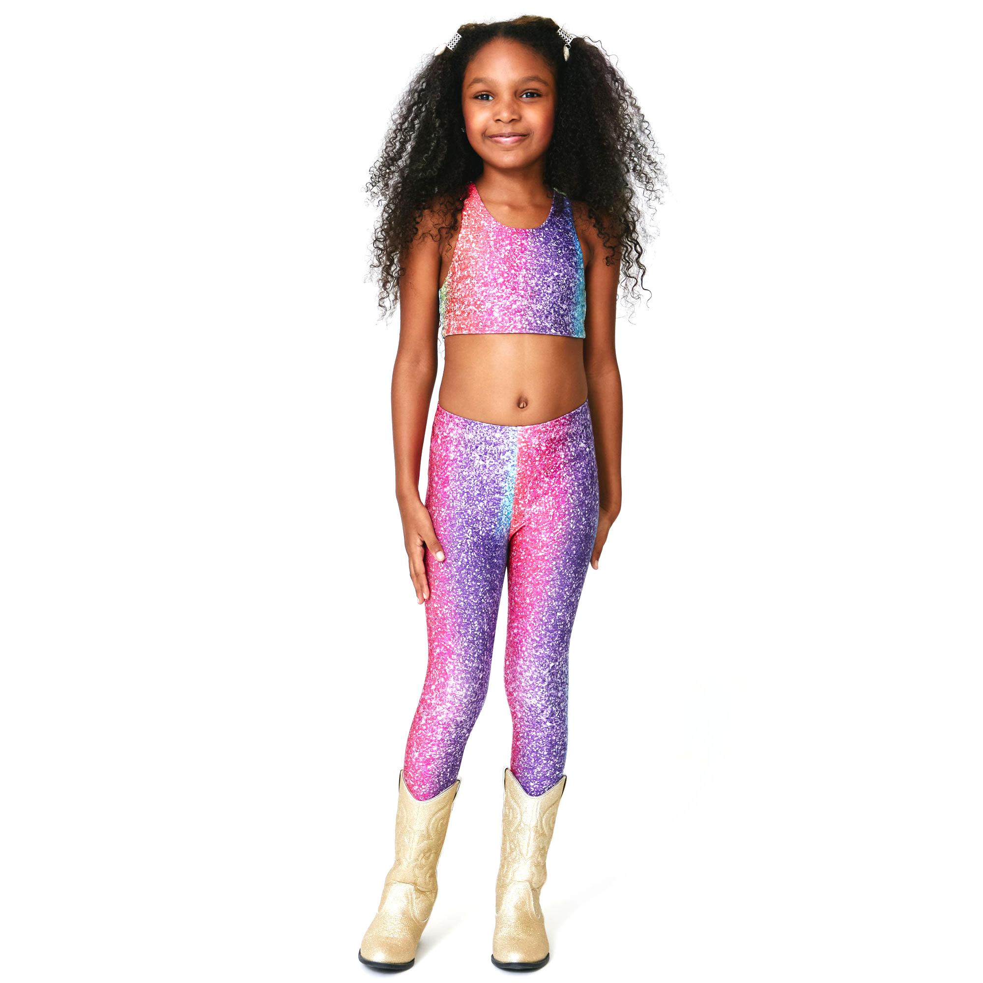 Rainbow Glitter Foil Girls Hi Shine Legging