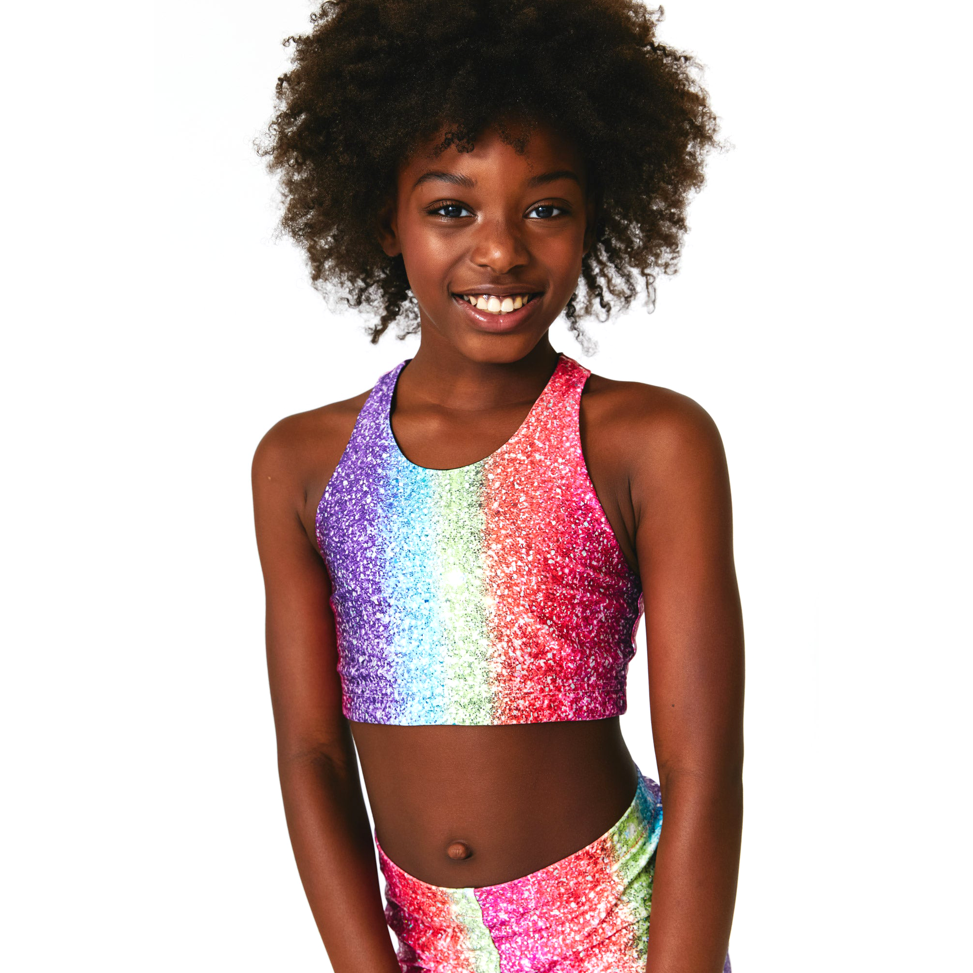 Rainbow Glitter Foil Girls Hi Shine Legging