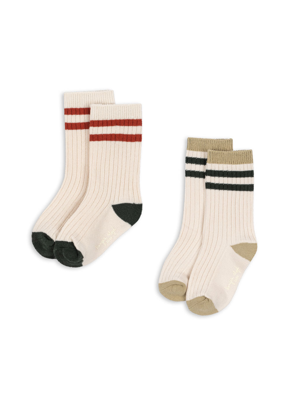 2 Pack Rib Socks - Green Stripe