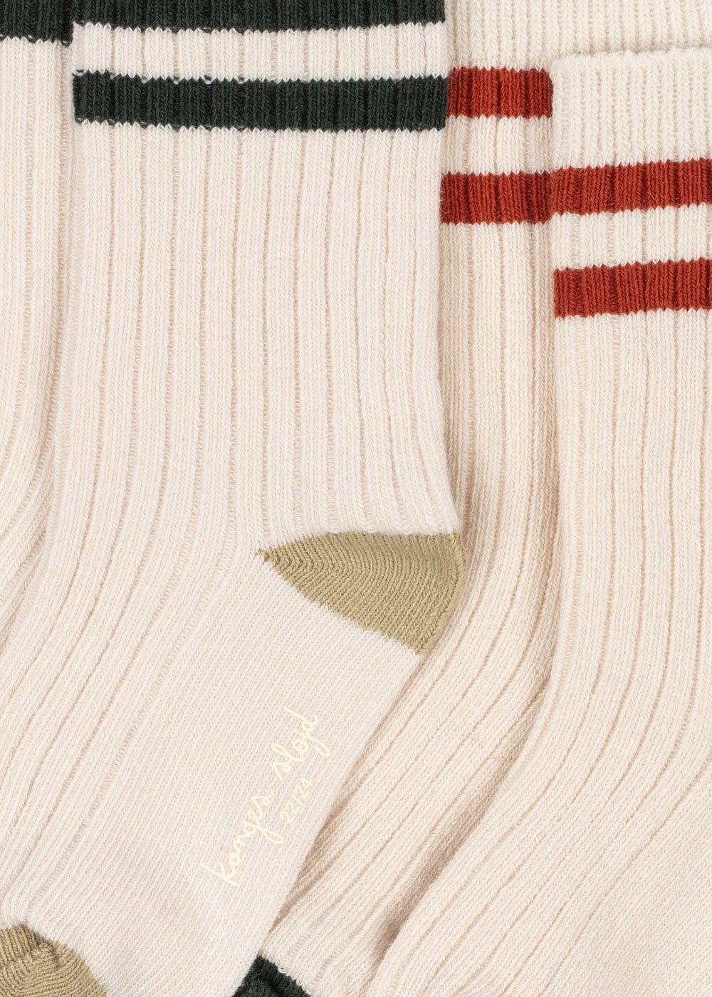 2 Pack Rib Socks - Green Stripe