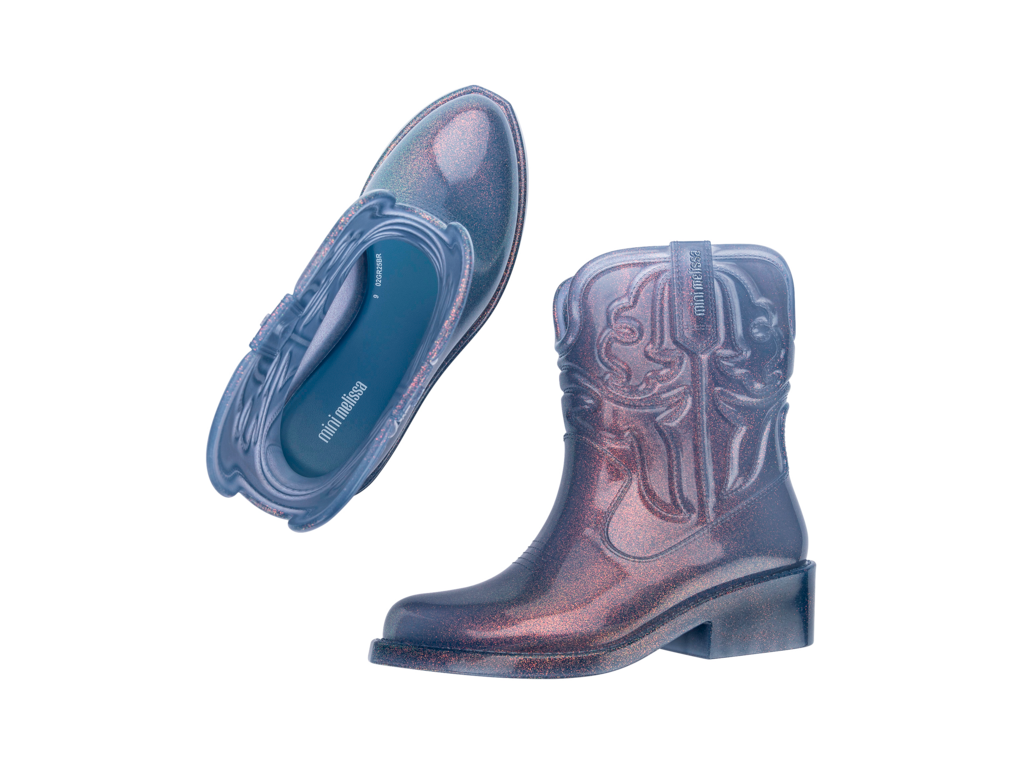 Mini Melissa Texas Boot Kids Glitter Blue