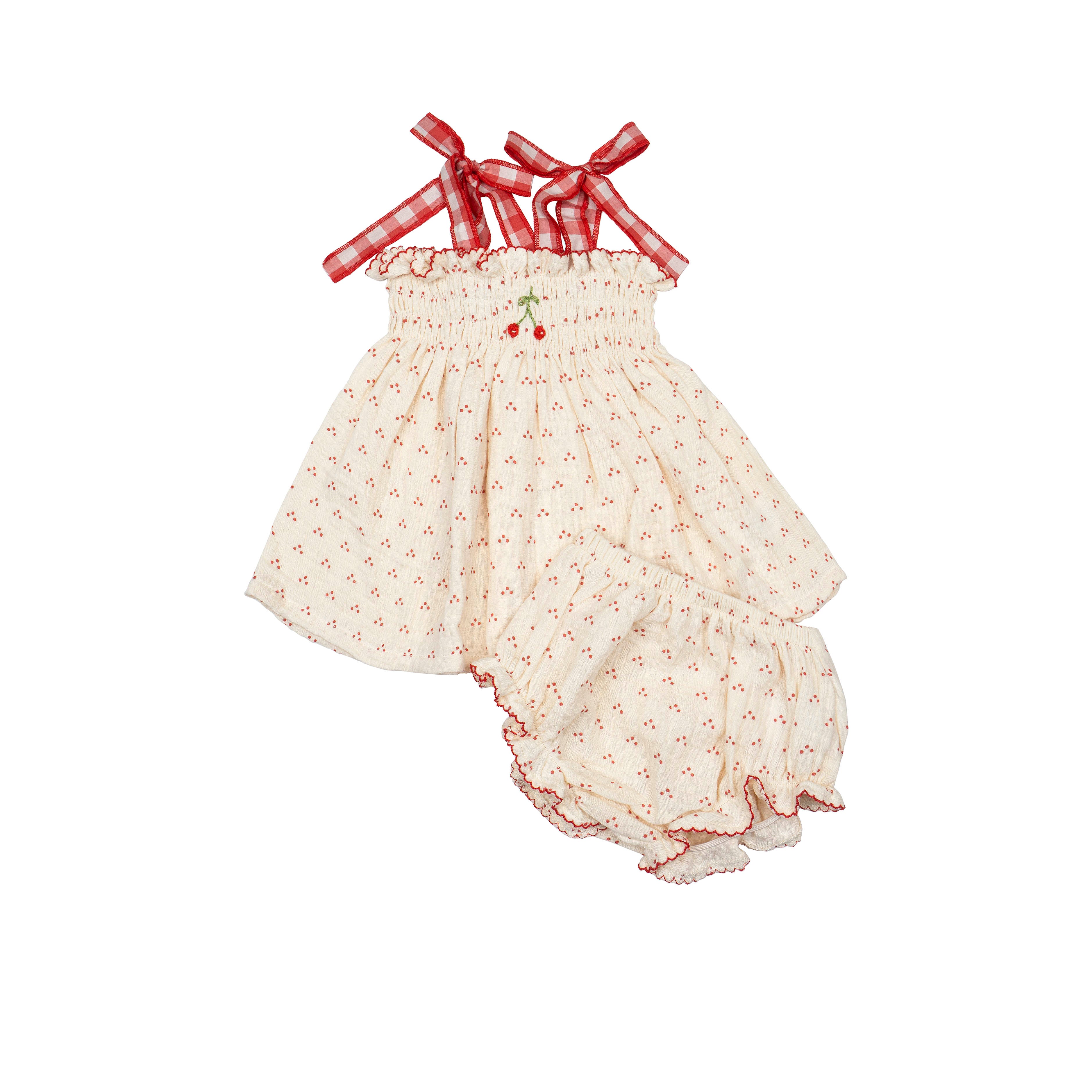 Embroidered Smocked Set red Dot/Cherry