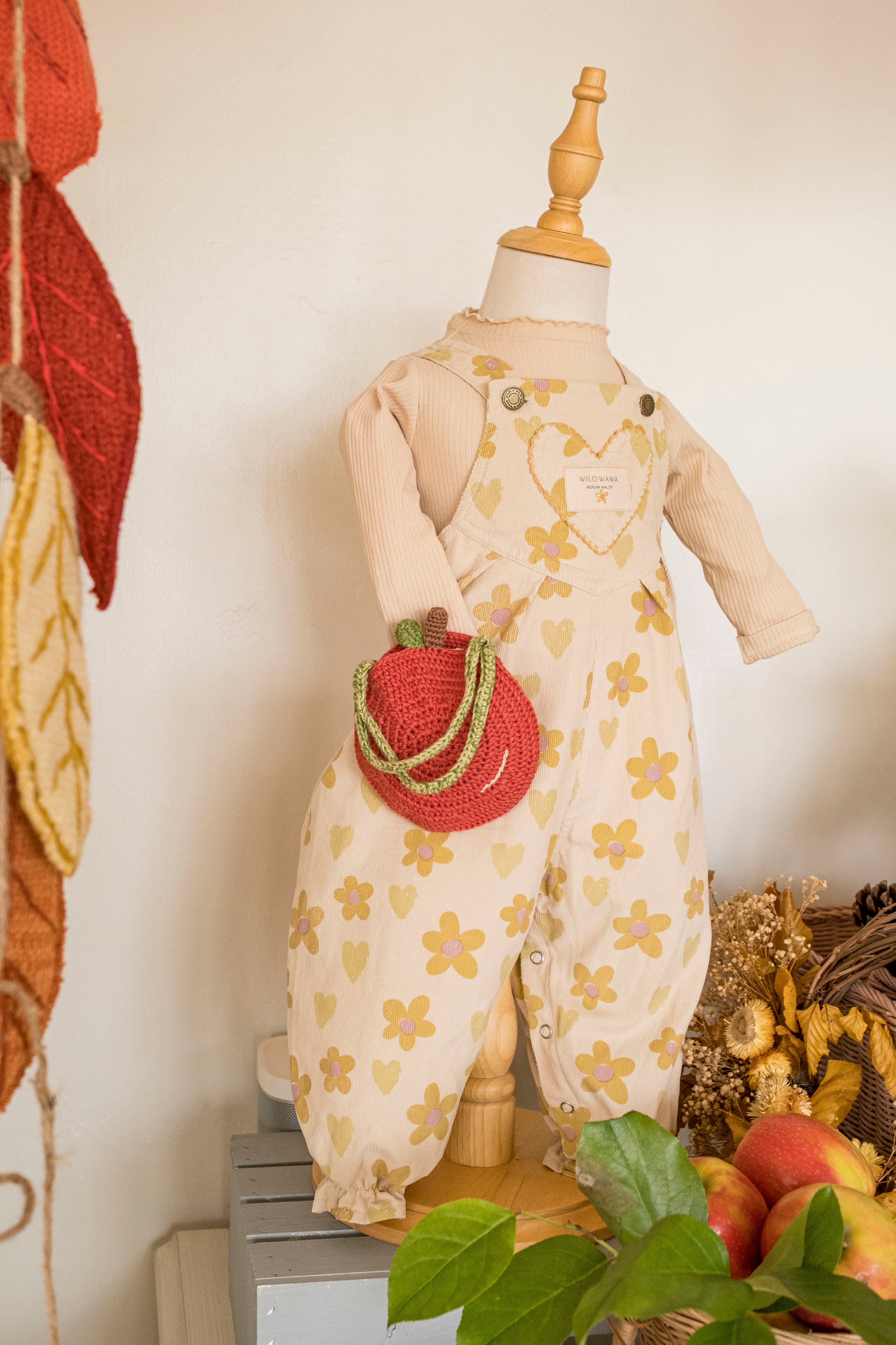 Heart Pocket Overalls Floral Hearts Honey