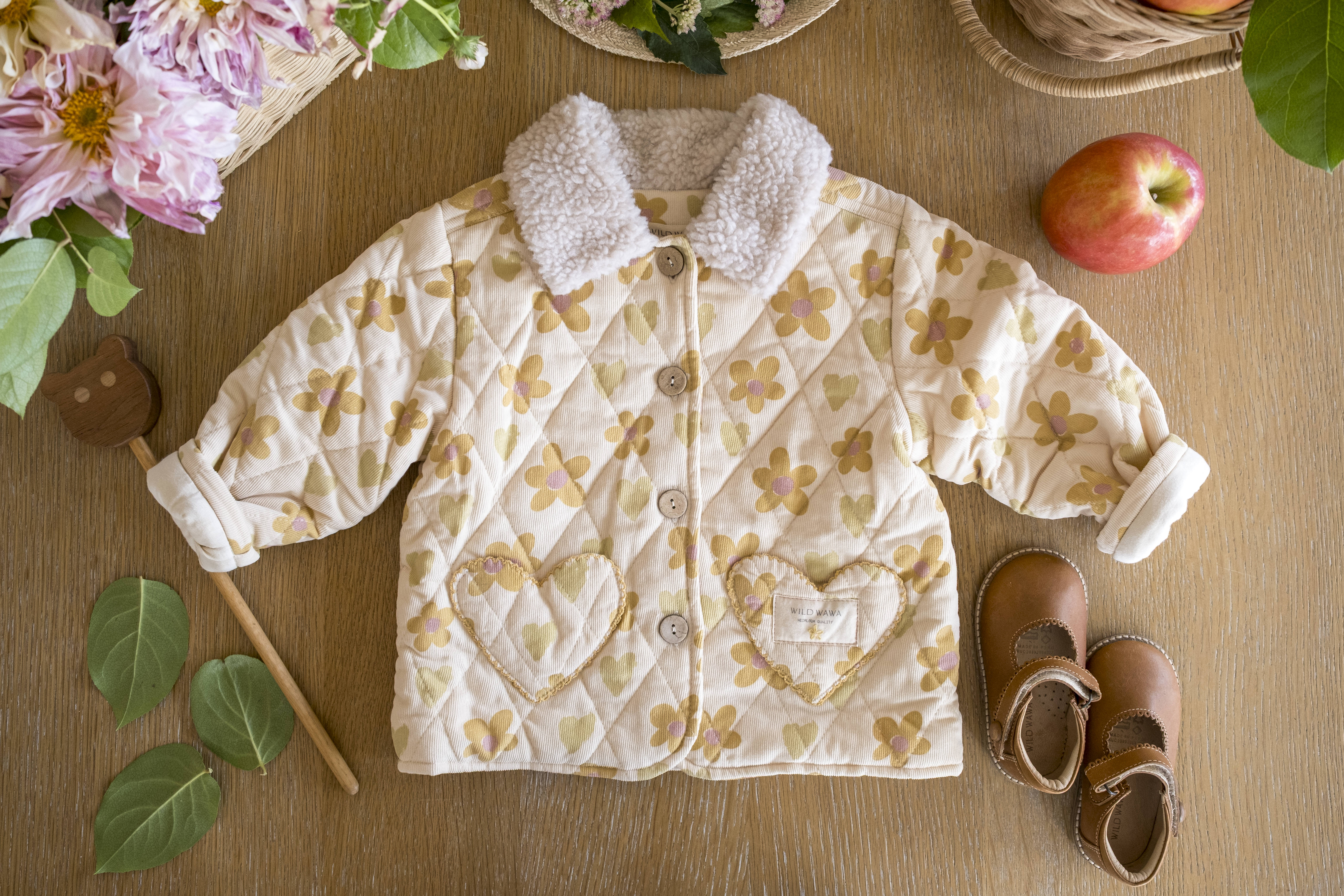 Quilted Jacket Floral Hearts Honey