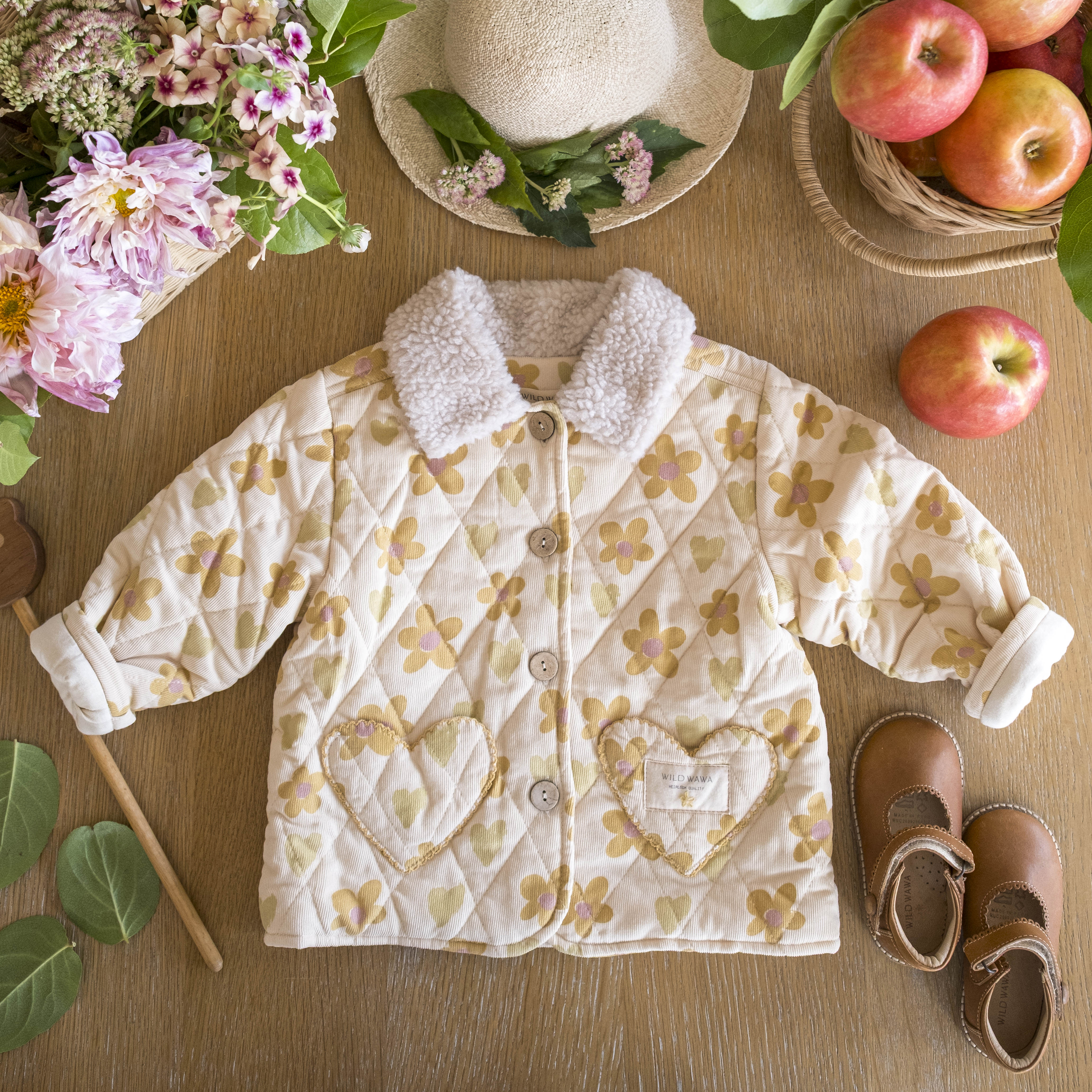 Quilted Jacket Floral Hearts Honey