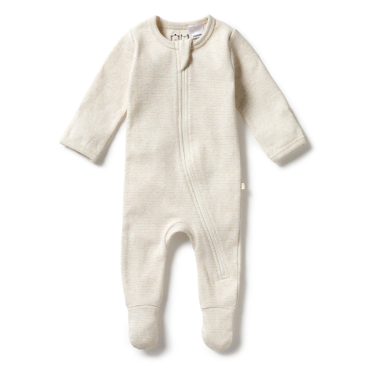 Organic Stripe Rib Zipsuit with Feet Oatmeal