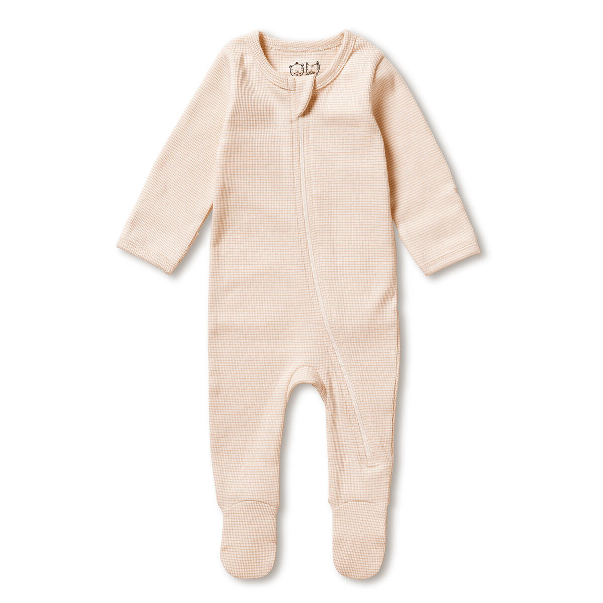 Organic Stripe Rib Zipsuit with Feet Cantaloupe Pink