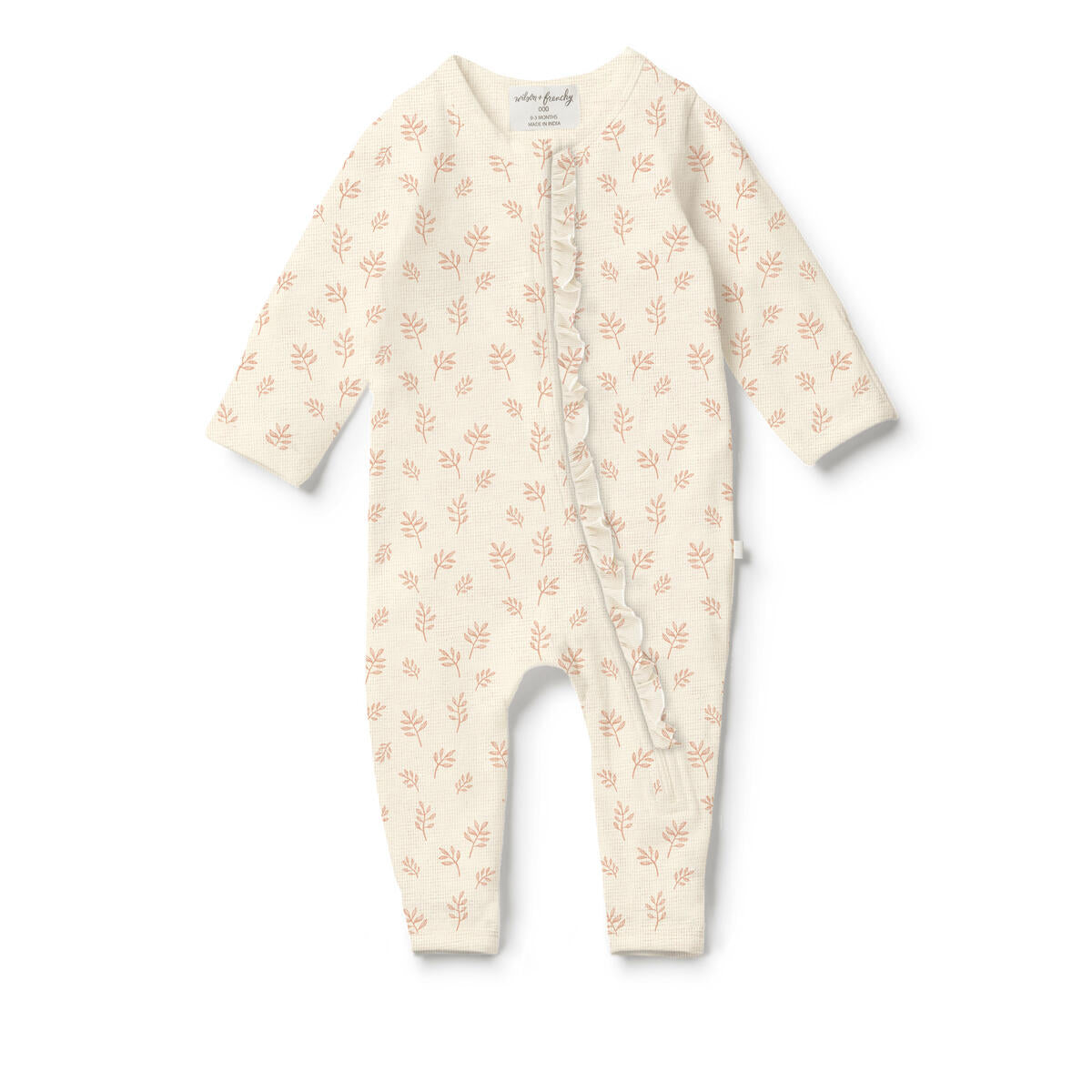 Winter Bloom Organic Waffle Ruffle Zipsuit