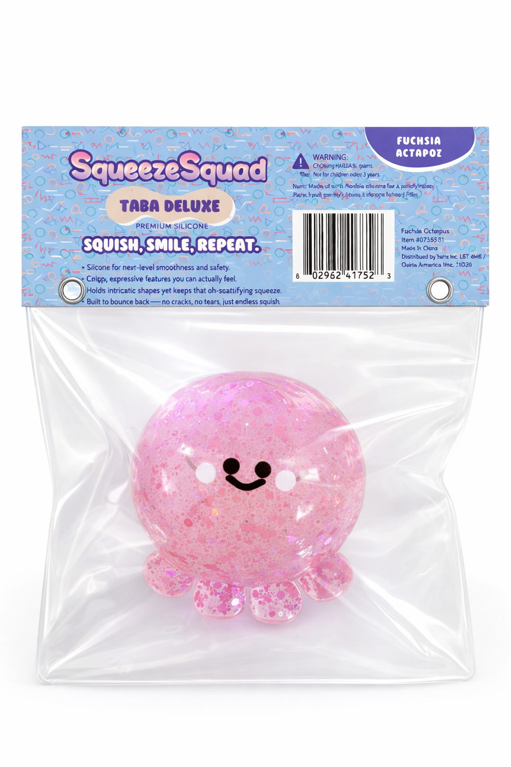 Showcase - SqueezeSquad Taba Deluxe Premium Silicone Squishy Fidget Toy - Fuchsia Octopus