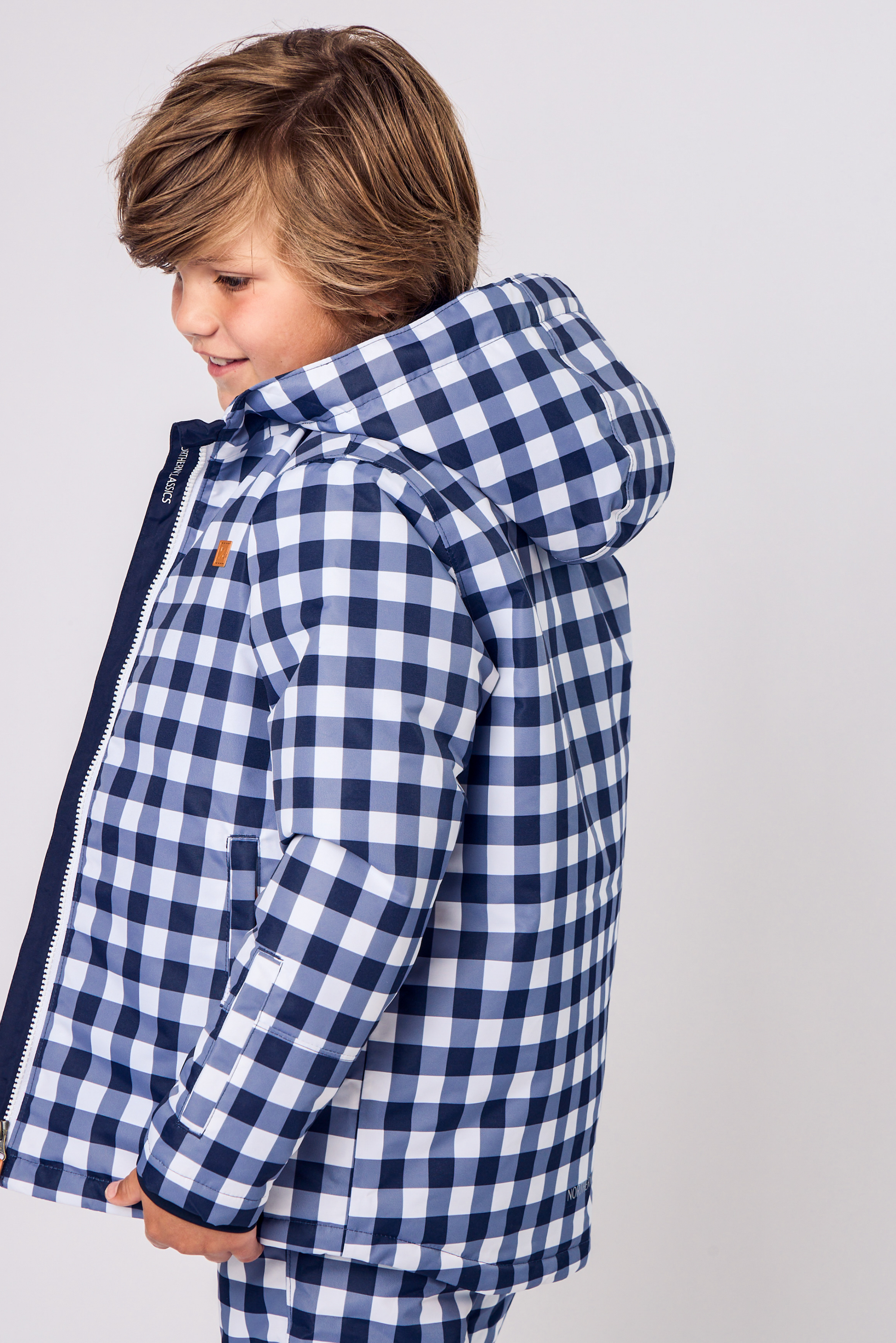 Navy Gingham Winter Coat