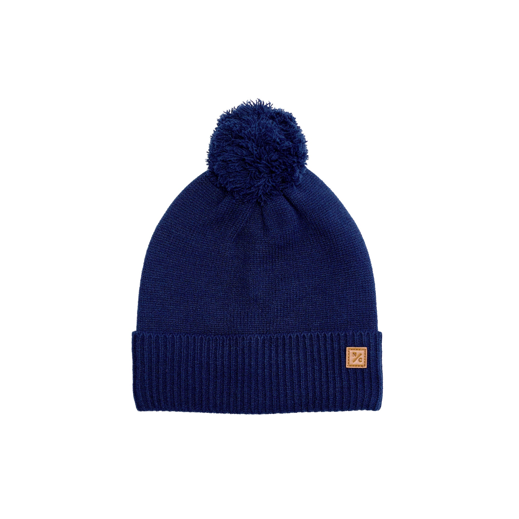 Navy Blue Knit Winter Hat with Knit Pom