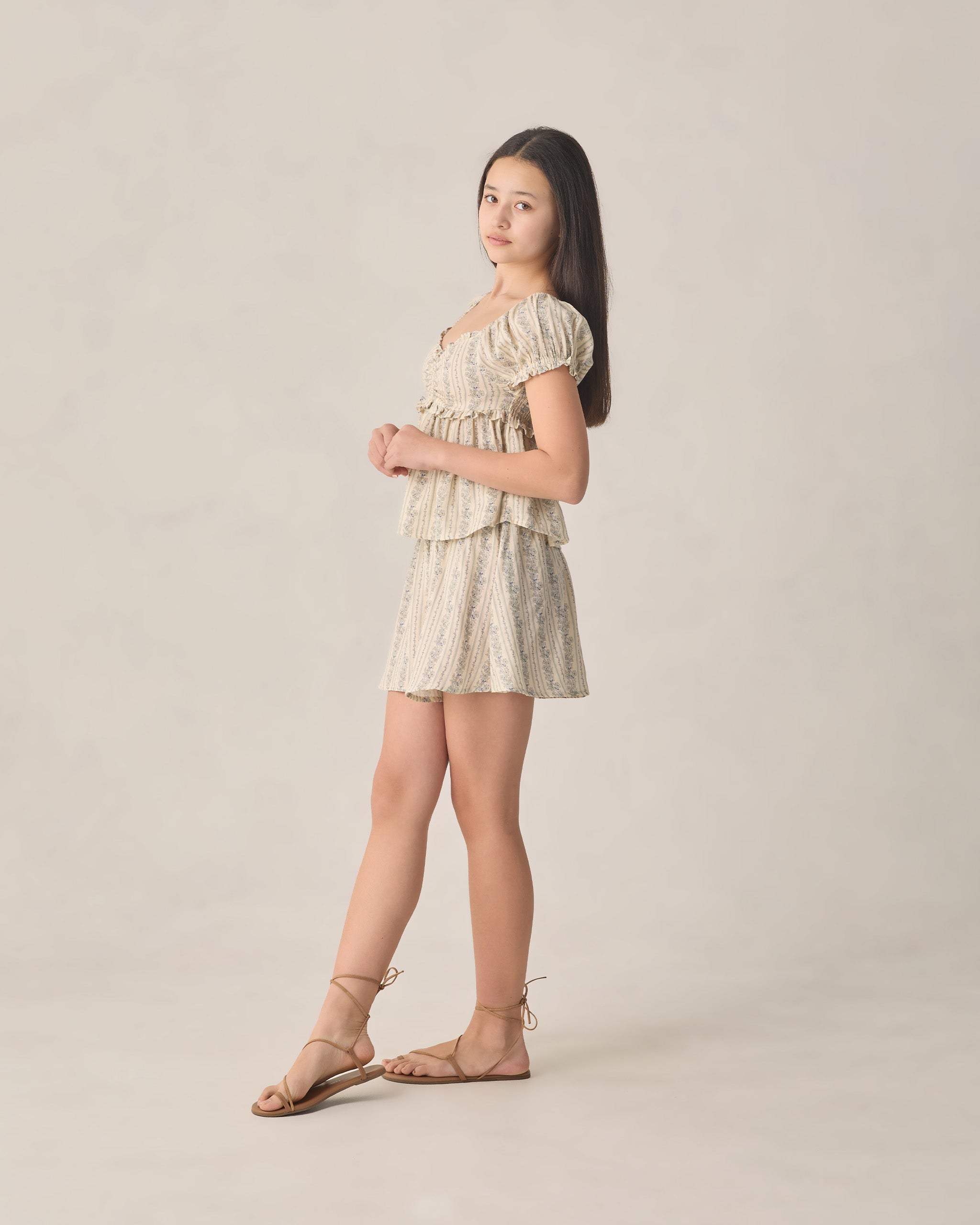 Teen Smocked Mini  Skirt Blue Floral