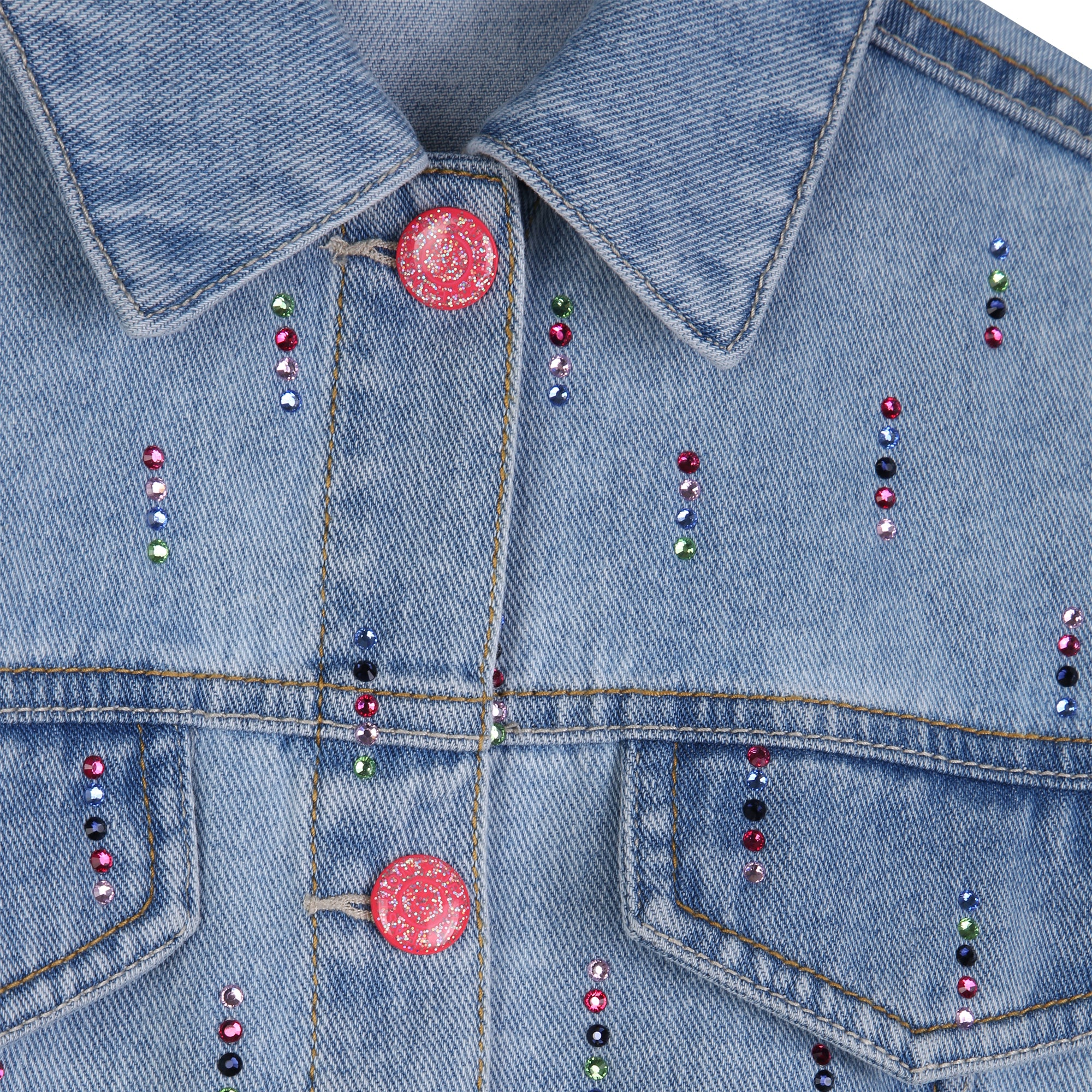 Multi Color Rhinestone Denim Jacket