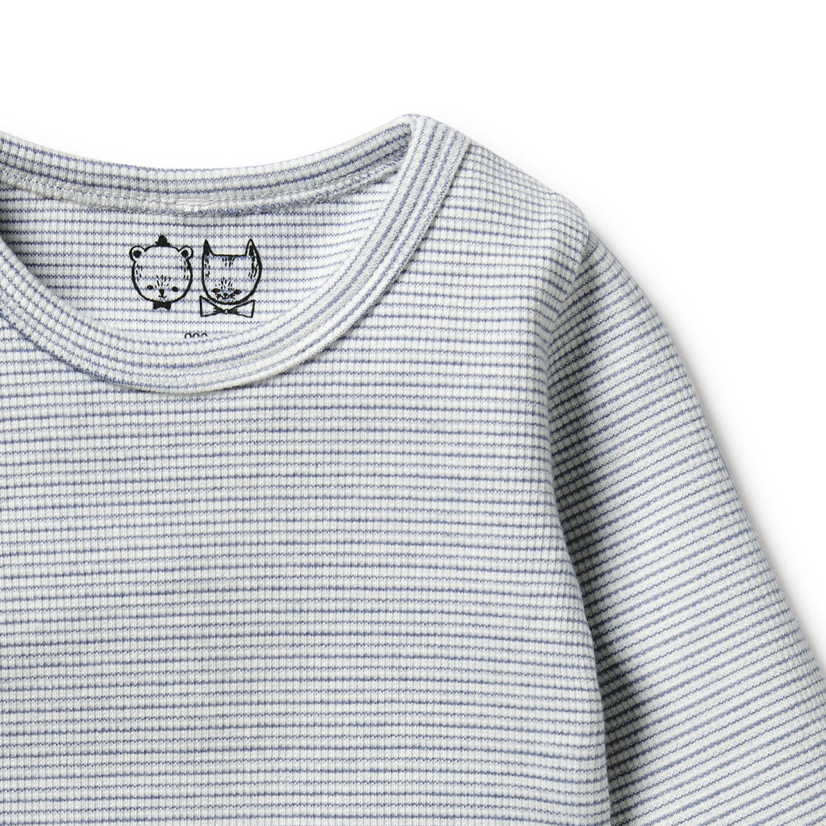 Organic Stripe Rib Long Sleeved Top - Rain Drop