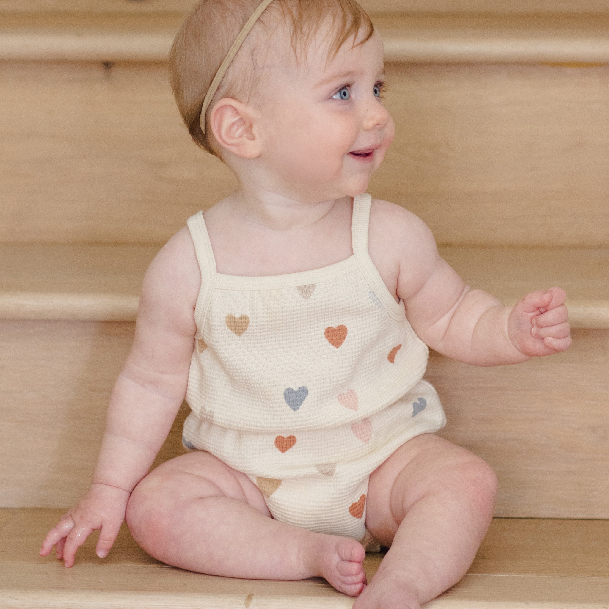 Waffle Cinch Romper Confetti Hearts