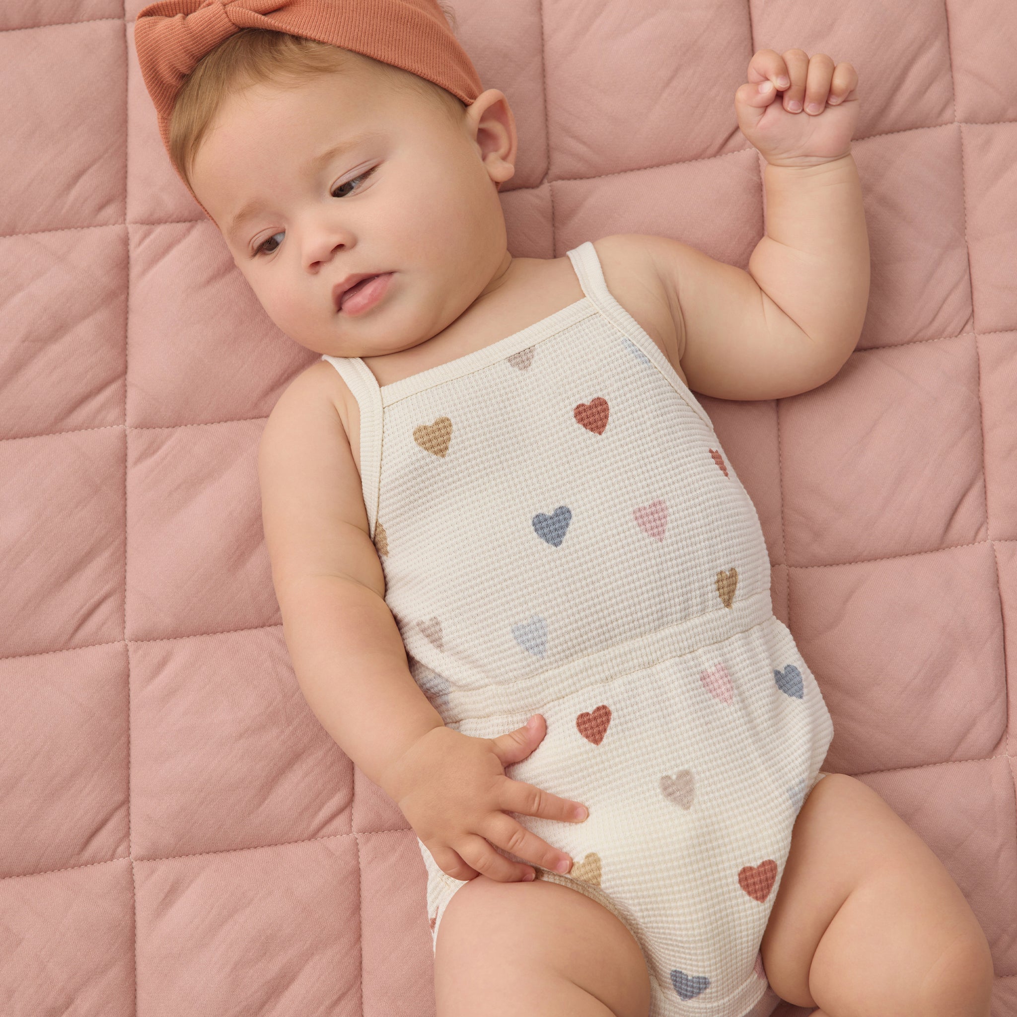 Waffle Cinch Romper Confetti Hearts