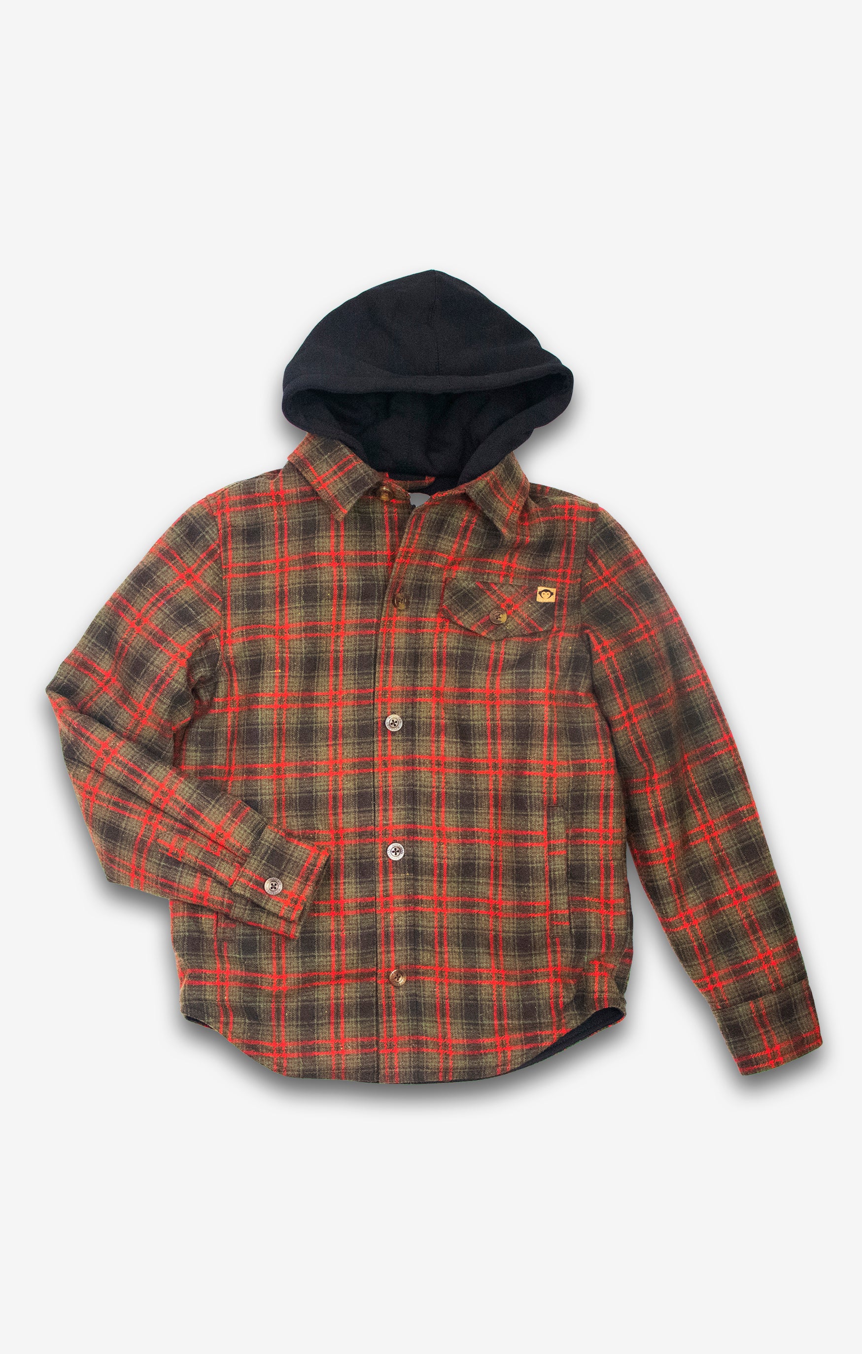 Glen Hooded Shirt olive Red Plaid