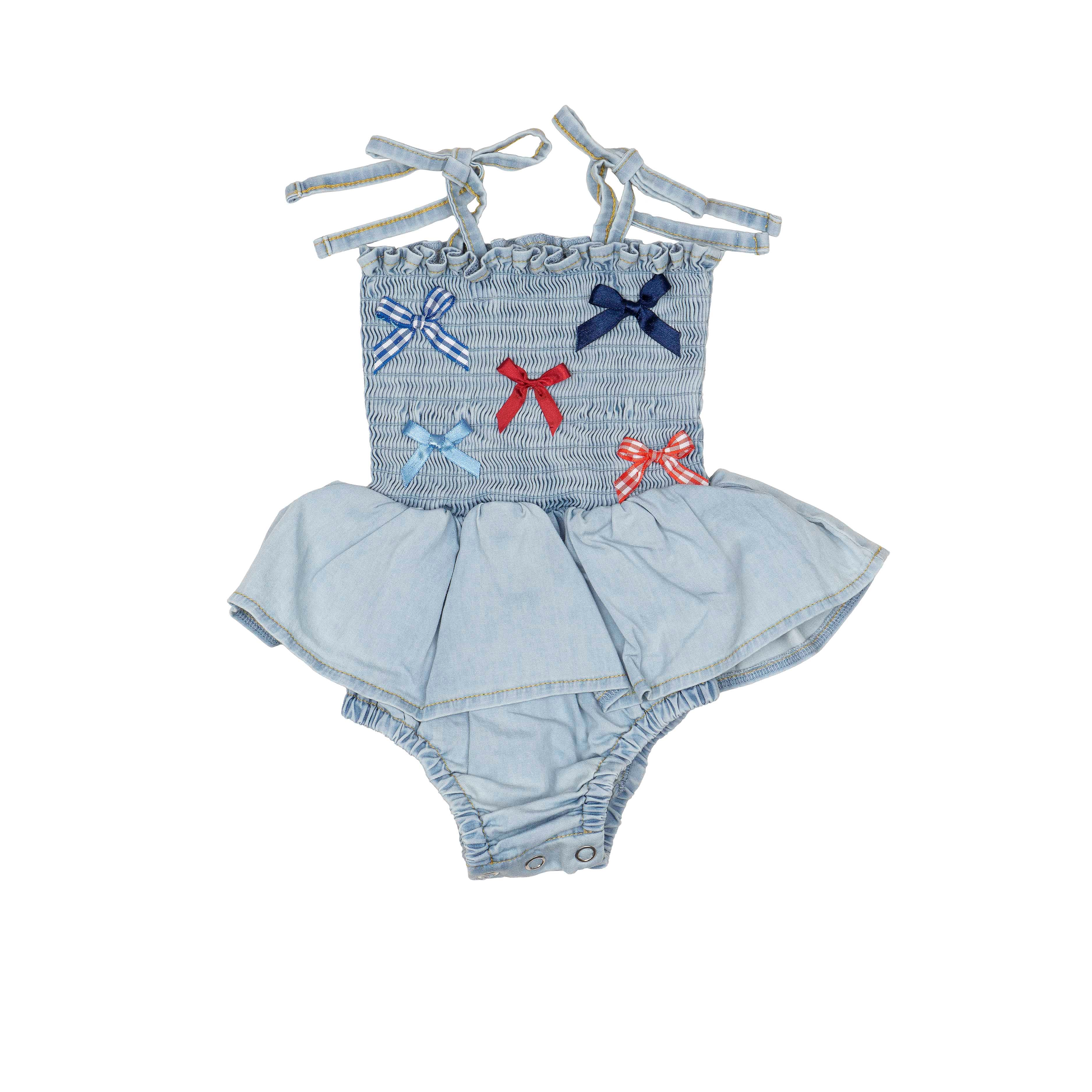 Smock Romper Denim bows