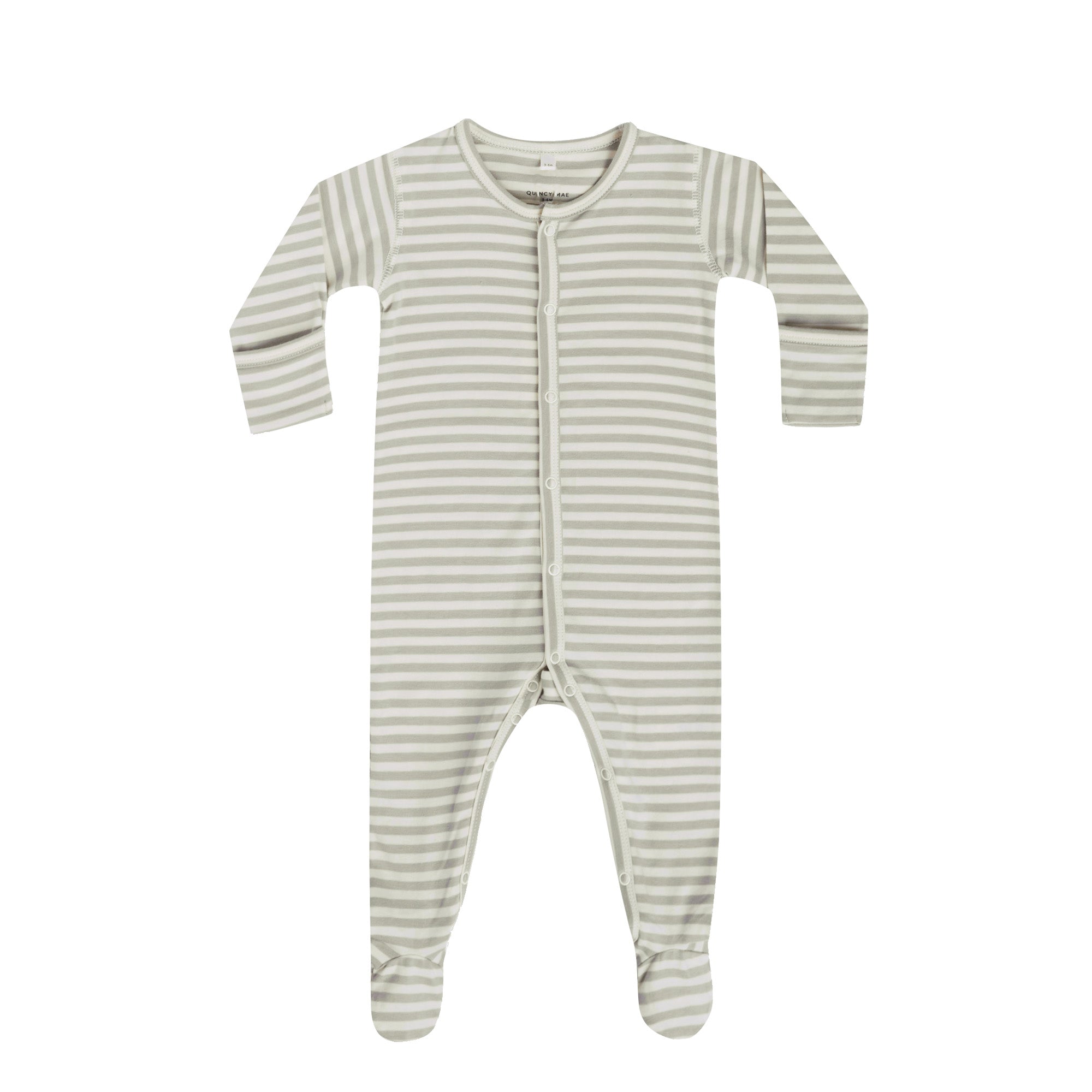 Quincy Mae_Full Snap Footie Sea Green Stripe_One-Pieces